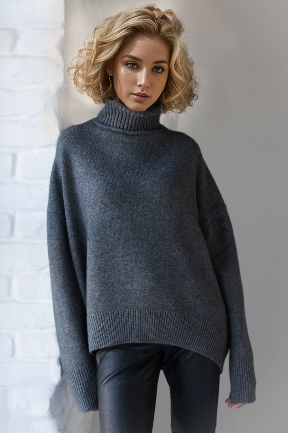 Basic Bae Turtleneck Dropped Shoulder Long Sleeve Sweater ShopBasicbae