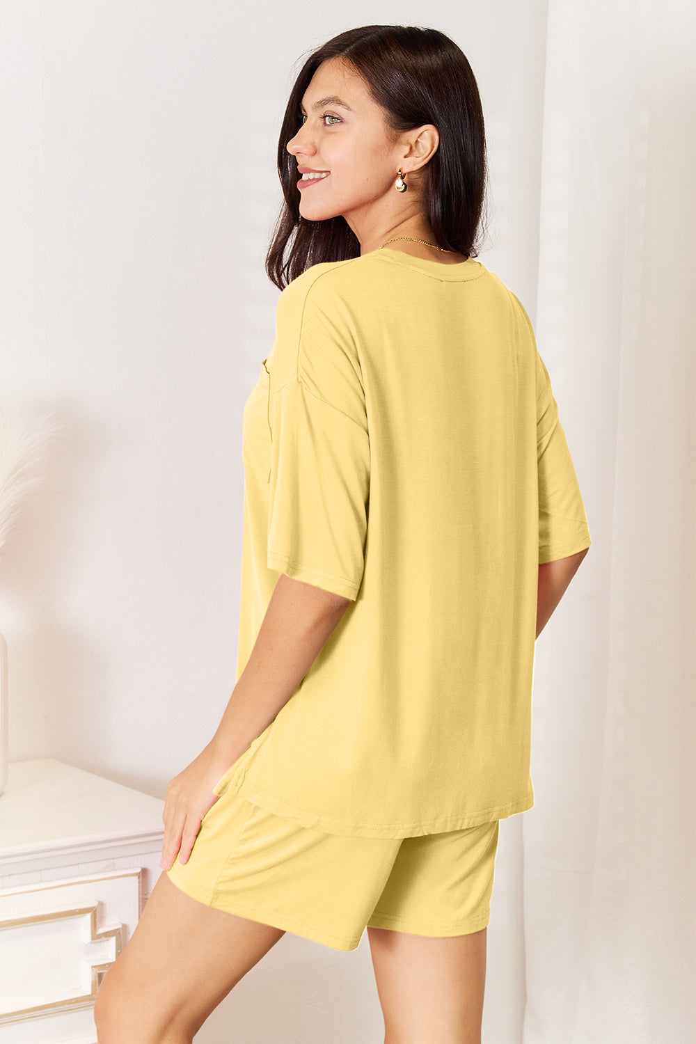 Basic Bae Bamboo Full Size Round Neck Drop Shoulder T-Shirt and Shorts Set ShopBasicbae