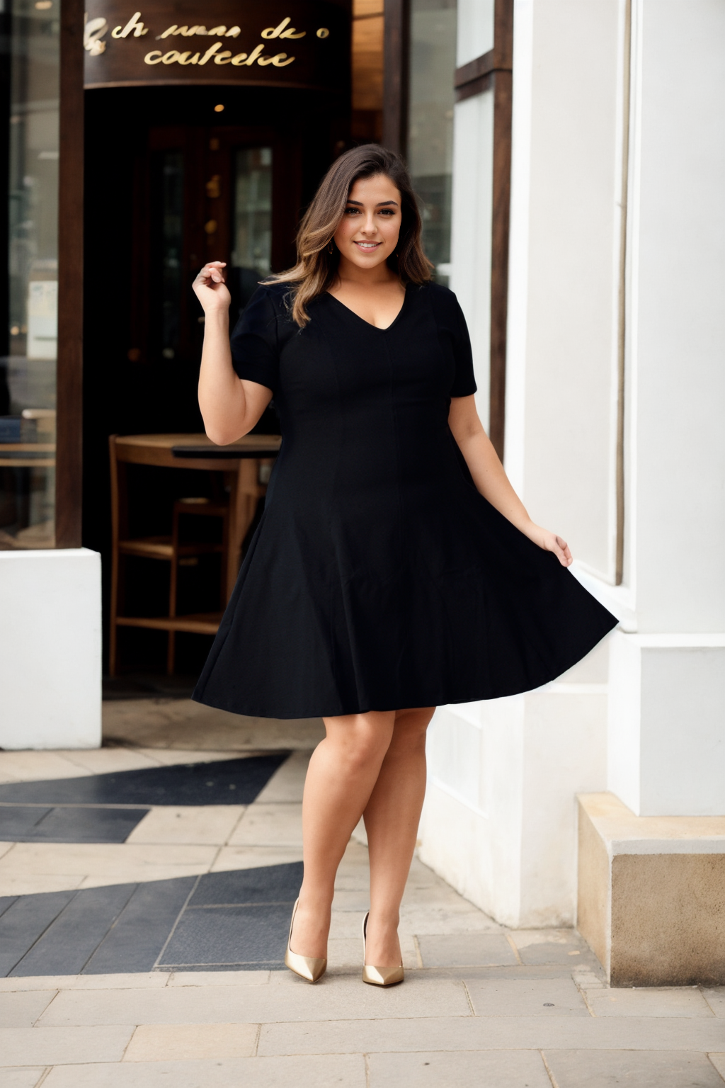 InstantFigure Curvy Plus Size Short V-neck Panel dress 16808MC InstantFigure INC