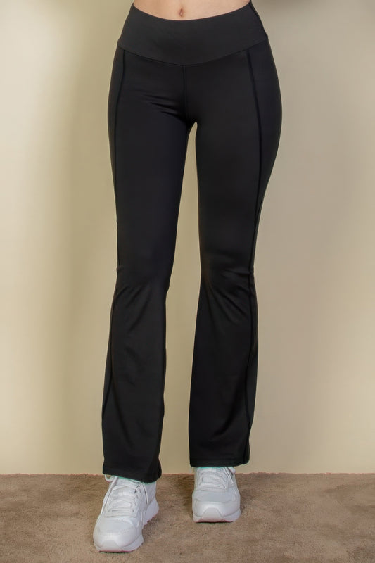 Wide waistband flare leg pants in back