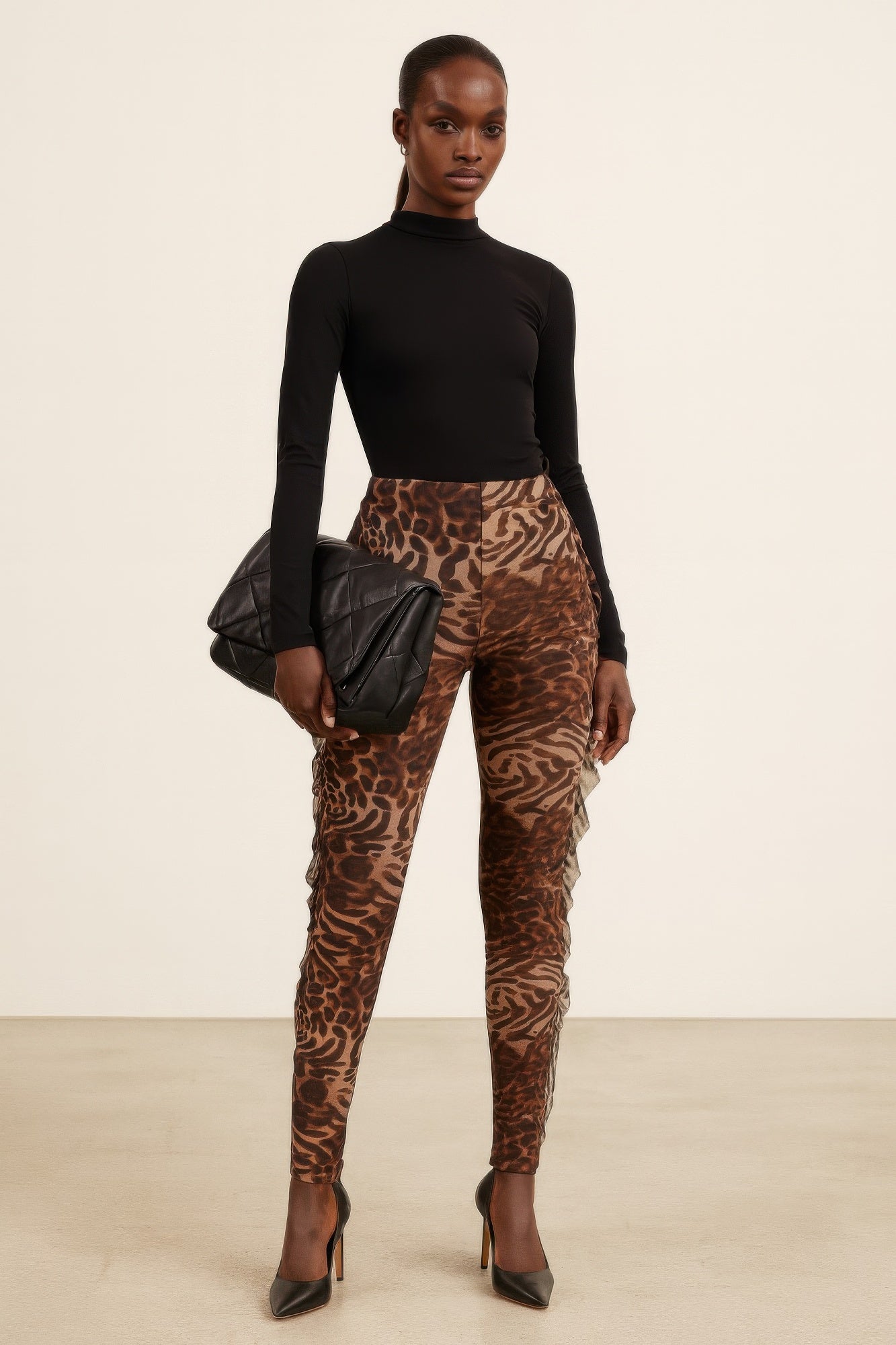 Leopard Side Ruffle Printed Pants