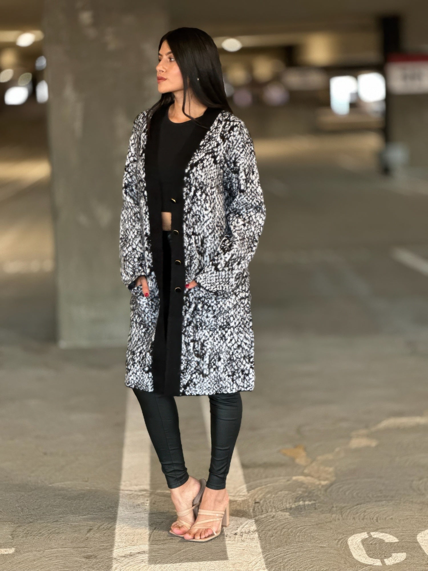 Big Button-down Long Sleeve Snake Print Cardigan