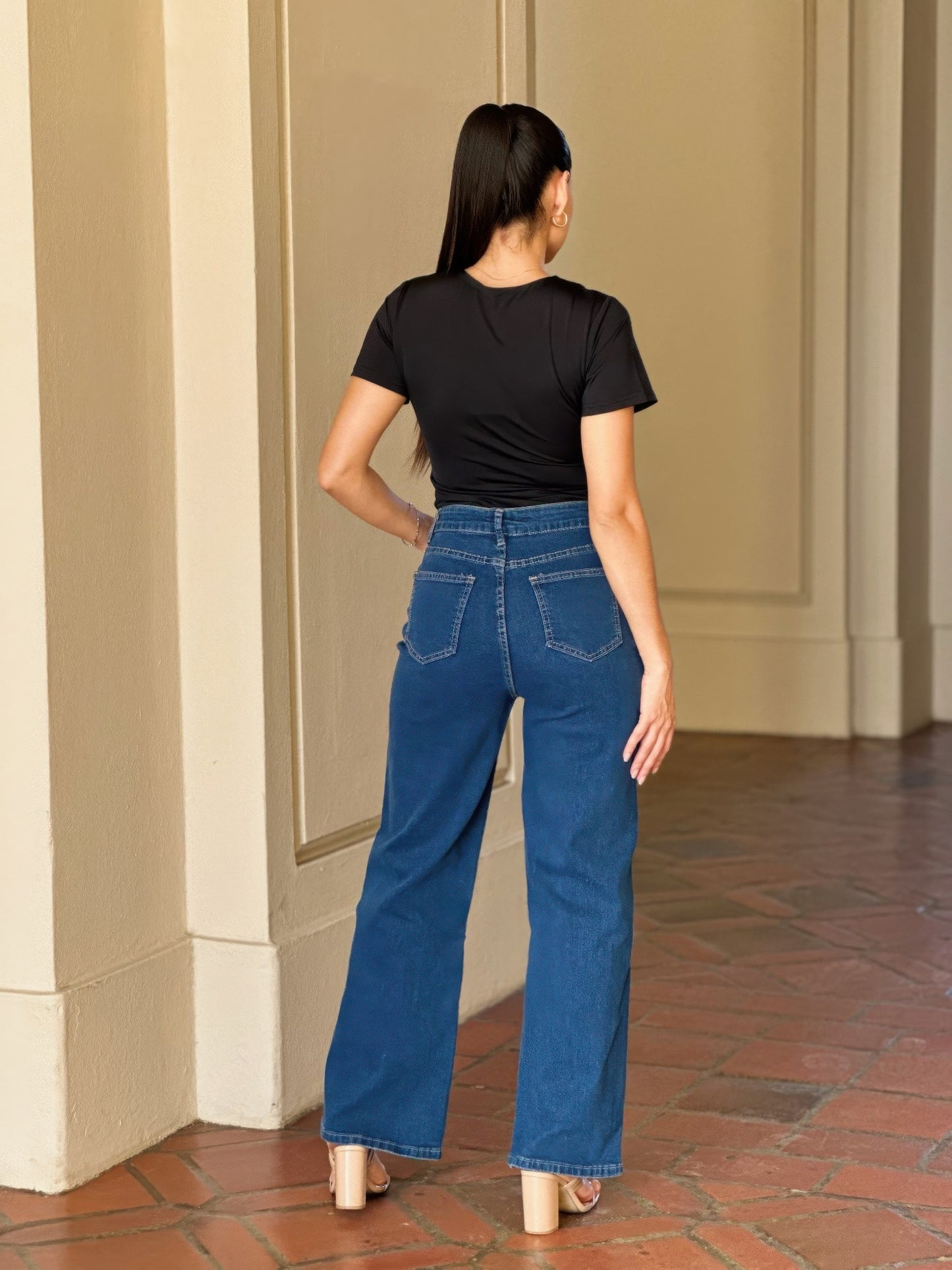 Embroidered Distressed Heart Wide Leg Denim Jean