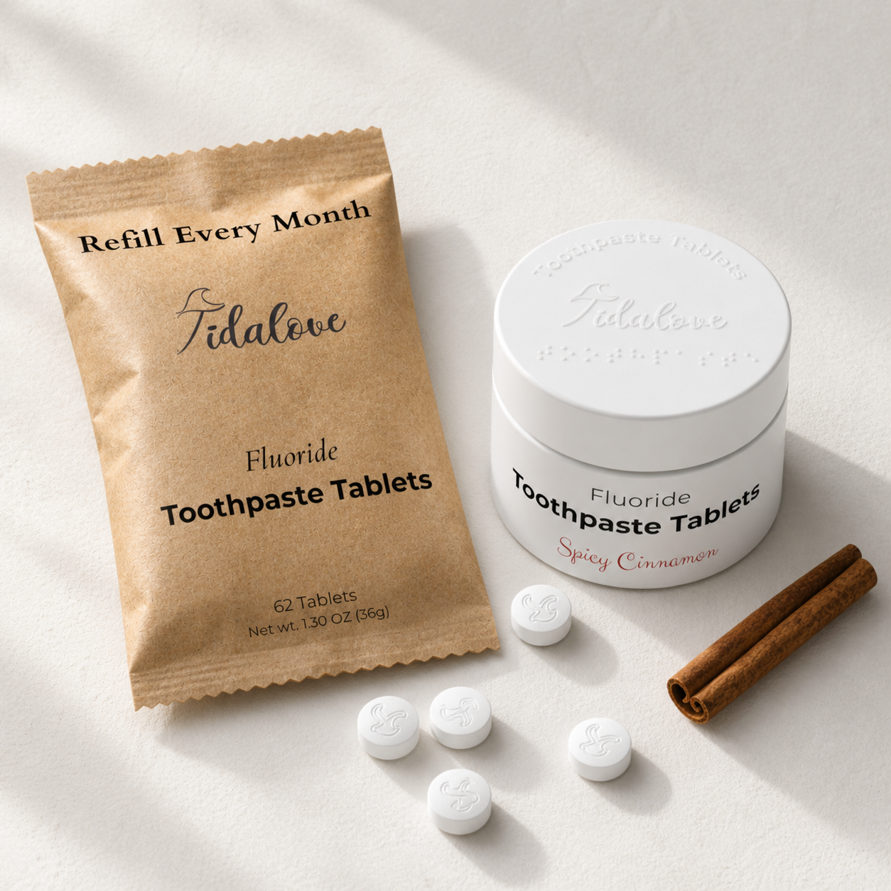Fluoride Cinnamon Toothpaste Tablets — 1 Month Tidalove