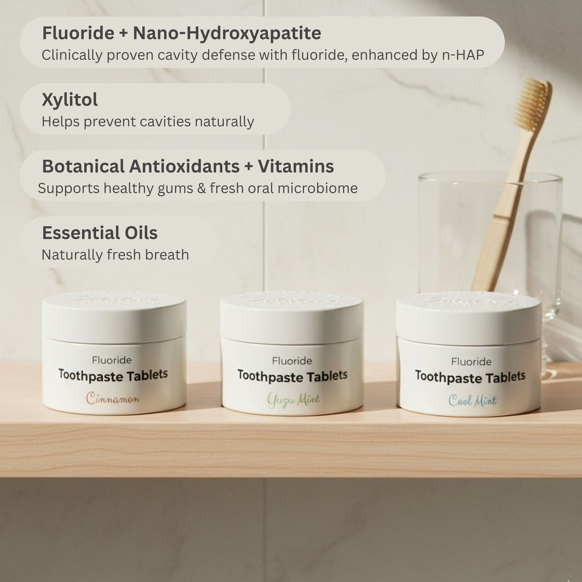 Fluoride Cool Mint Toothpaste Tablets — 4 Months Tidalove