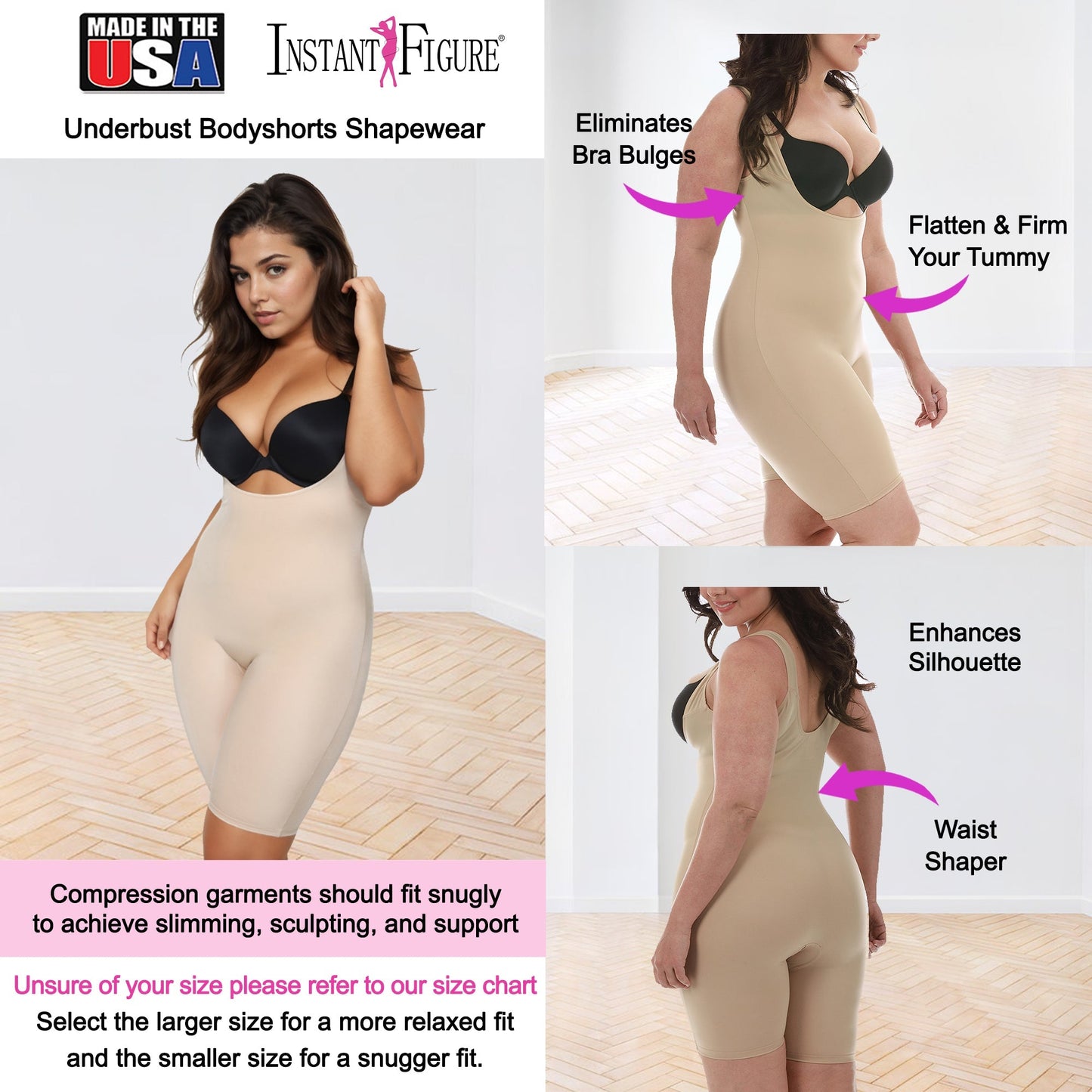 InstantFigure Underbust Bodyshorts Plus Size Shapewear WB40161C InstantFigure INC