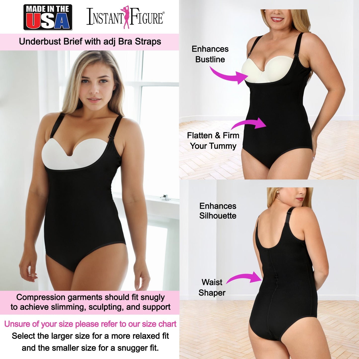 InstantFigure Plus Size Undersbust Brief with adj Bra Straps WBBS009C InstantFigure INC