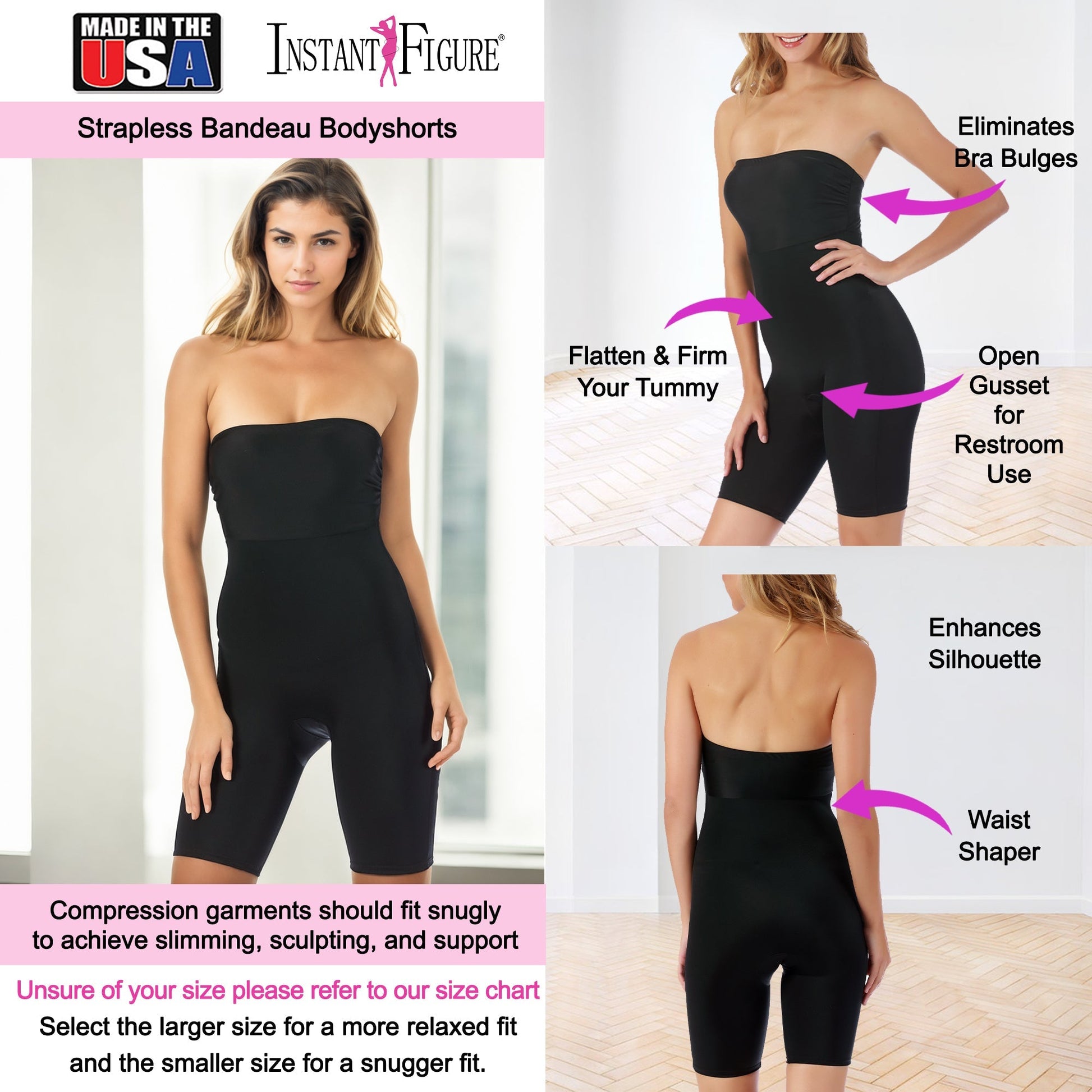 InstantFigure Plus Size Strapless Bandeau Bodyshorts open gusset WBS011C InstantFigure INC