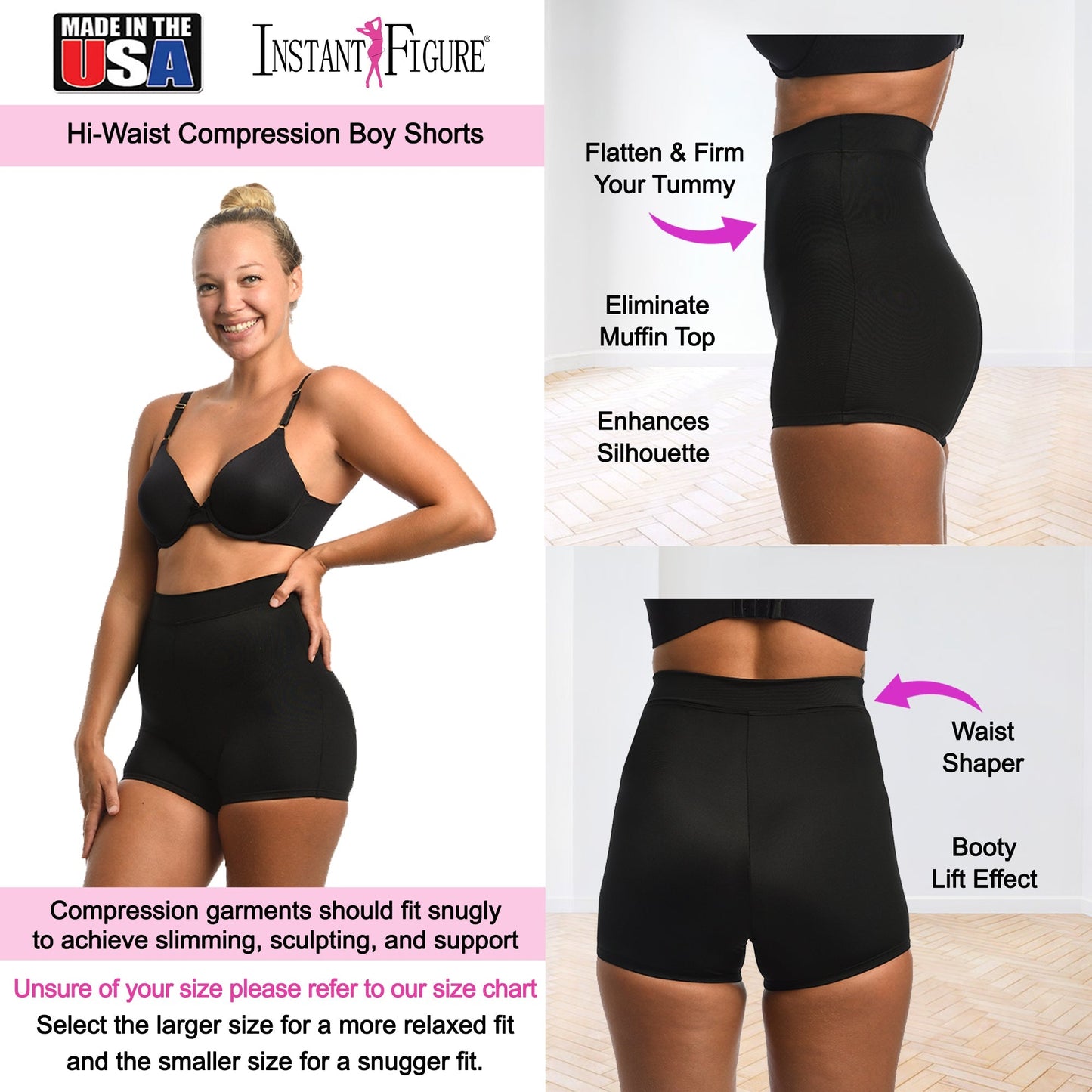 InstantFigure Plus Size Hi-Waist Boy Shorts WBSH010C InstantFigure INC