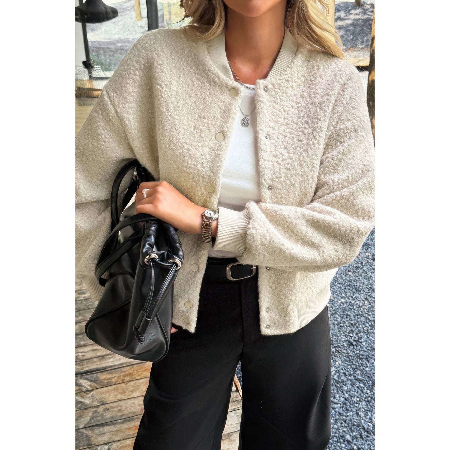 Faux Sherpa Fuzzy Teddy Bomber Jacket