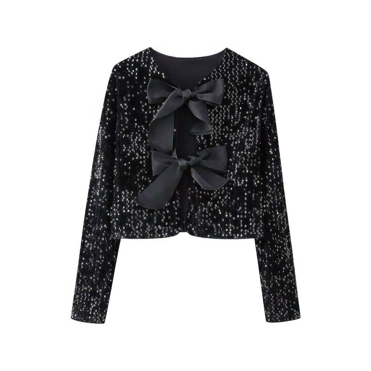 V Neck Sparkly Bolero Cropped Tie Front Jacket