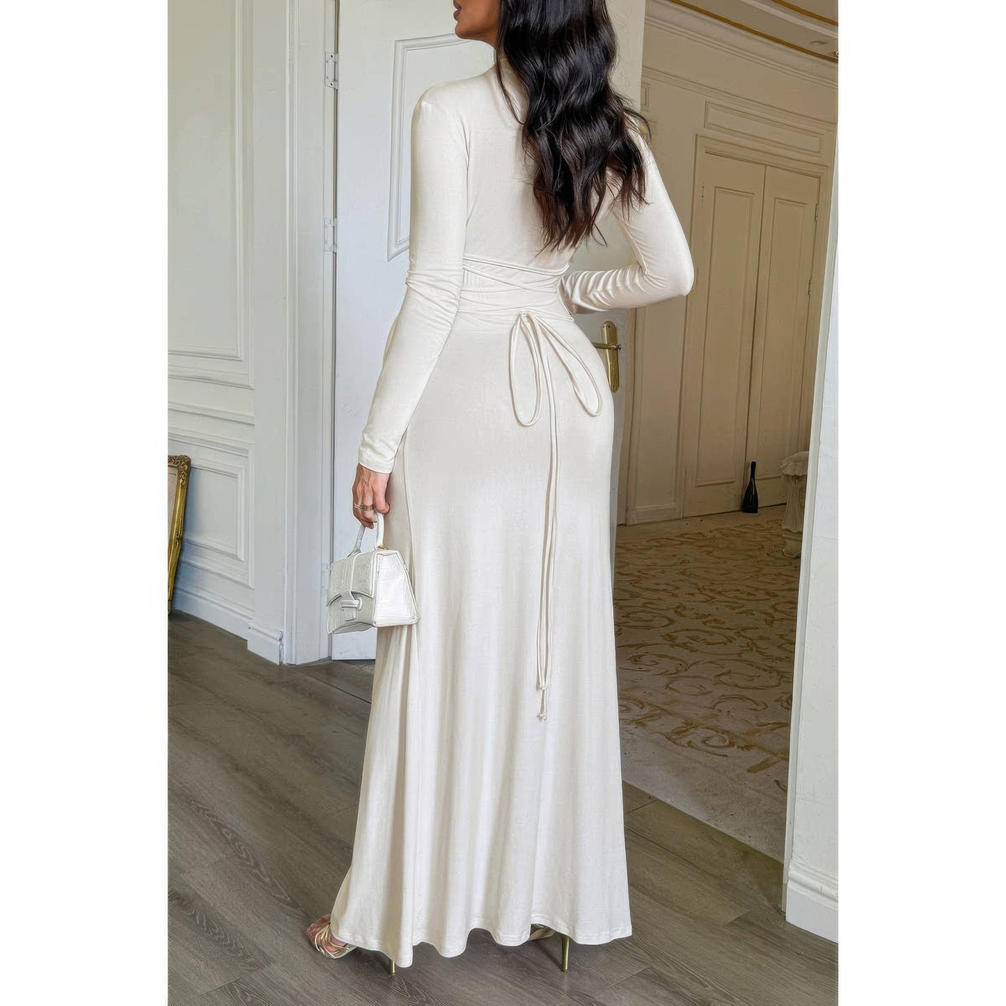 Curvy Slit Elegant Ruched Long Sleeve Dress