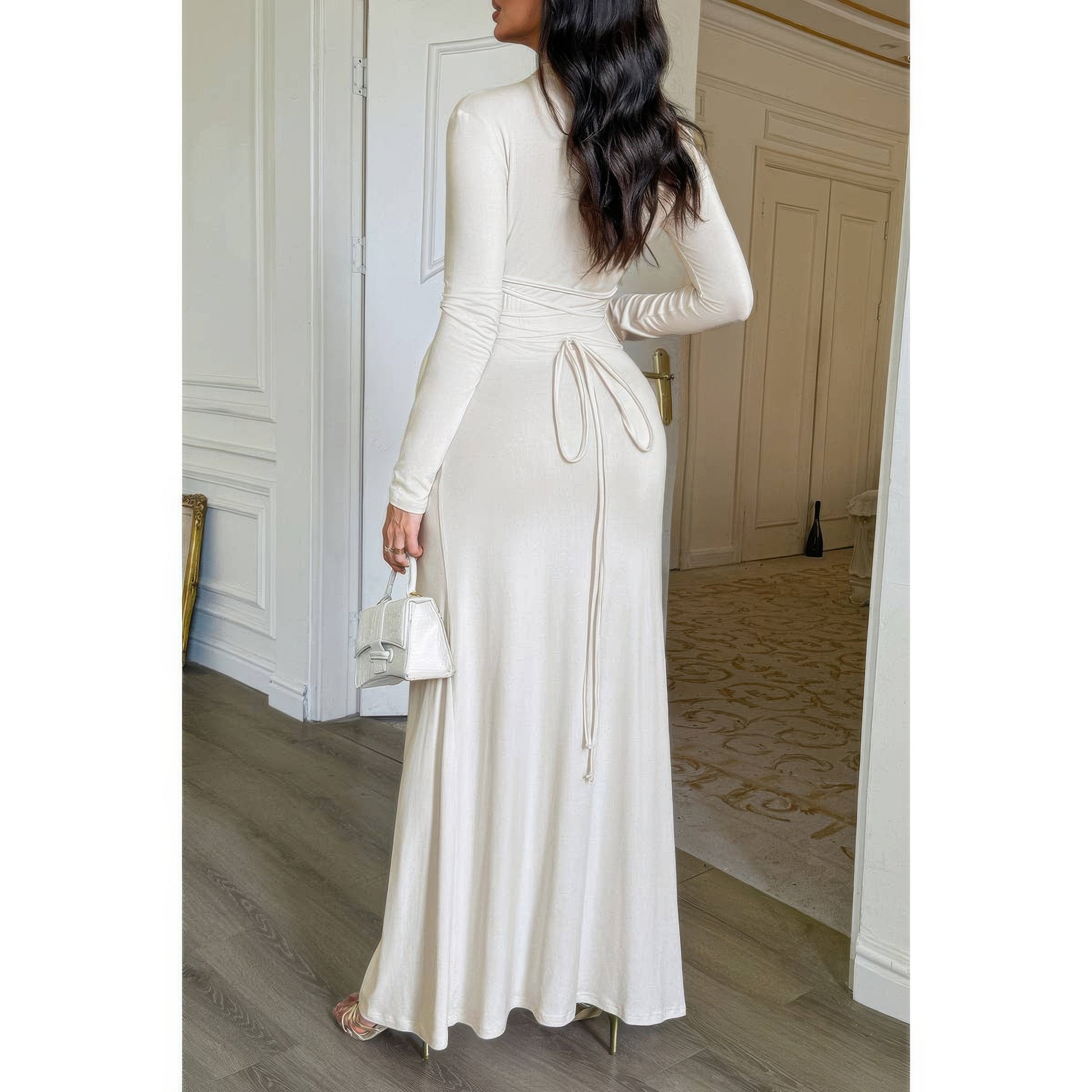 Curvy Slit Elegant Ruched Long Sleeve Dress