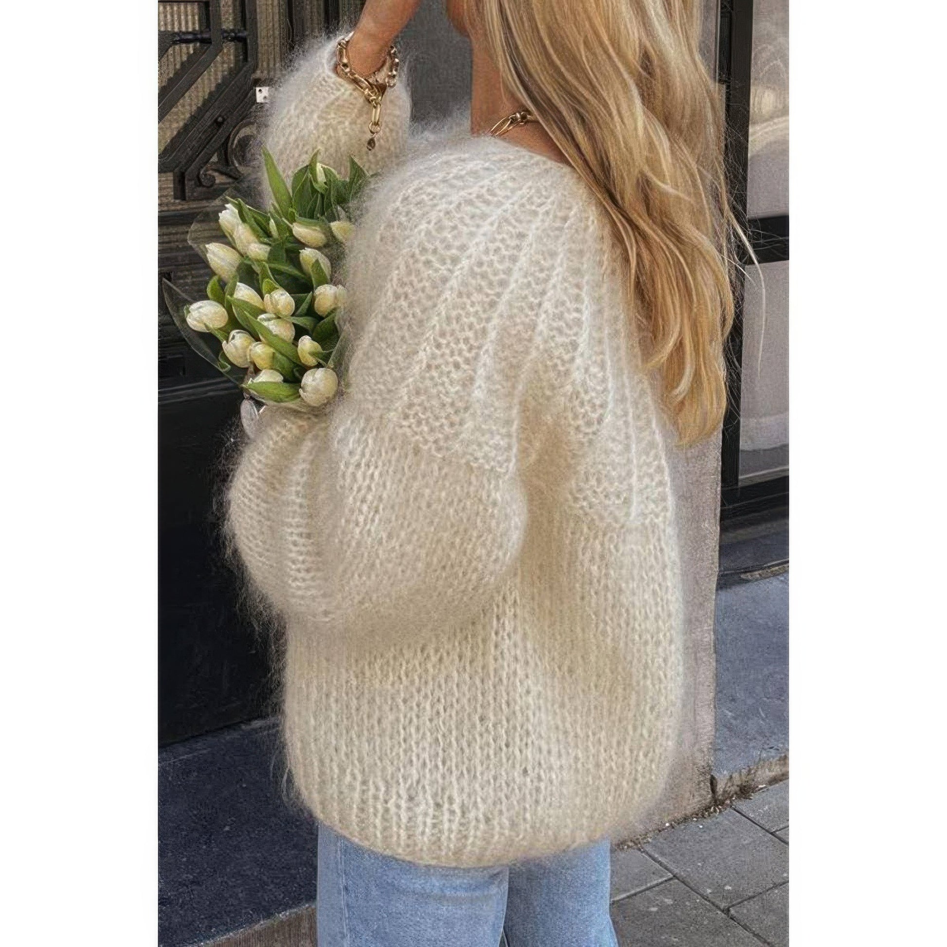 Long Sleeves Knit Thickened Solid Cardigan