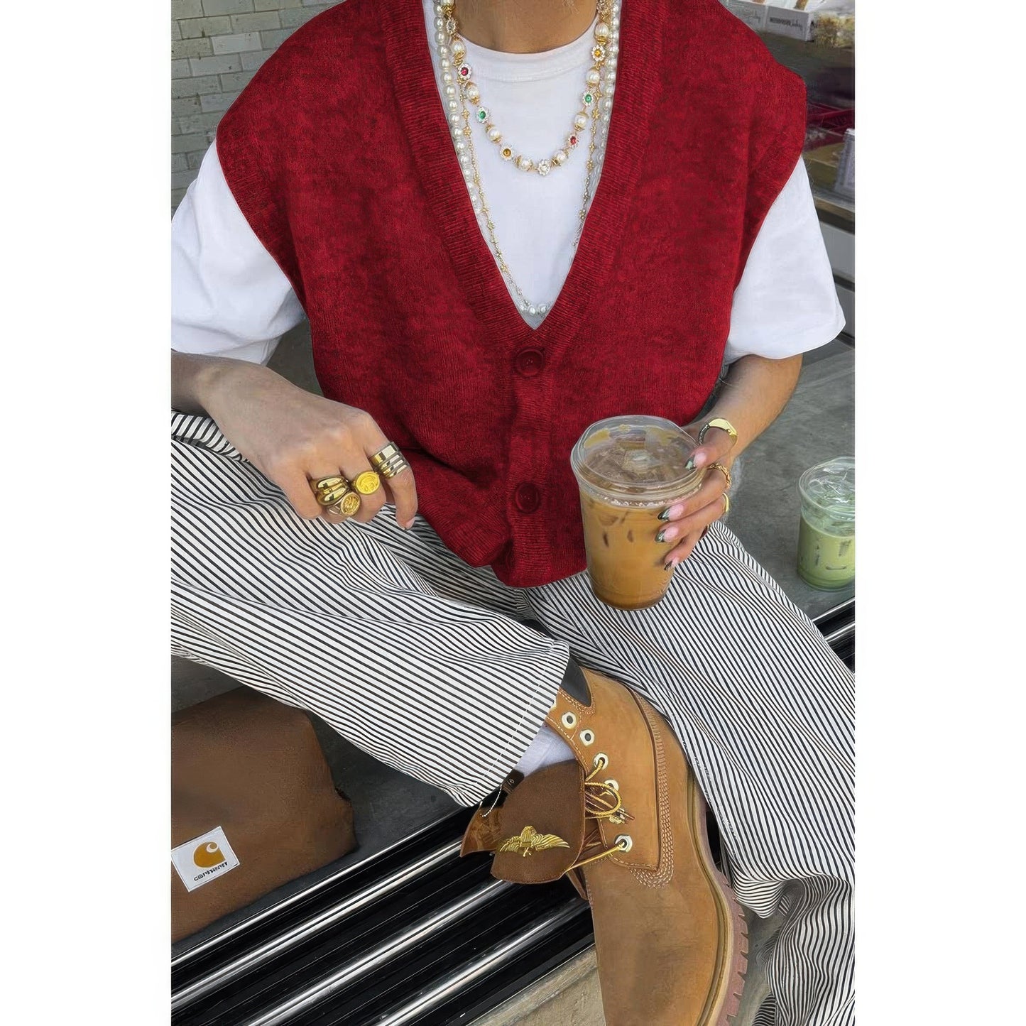 Solid V Neck Sleeveless Knitted Cardigan Vest