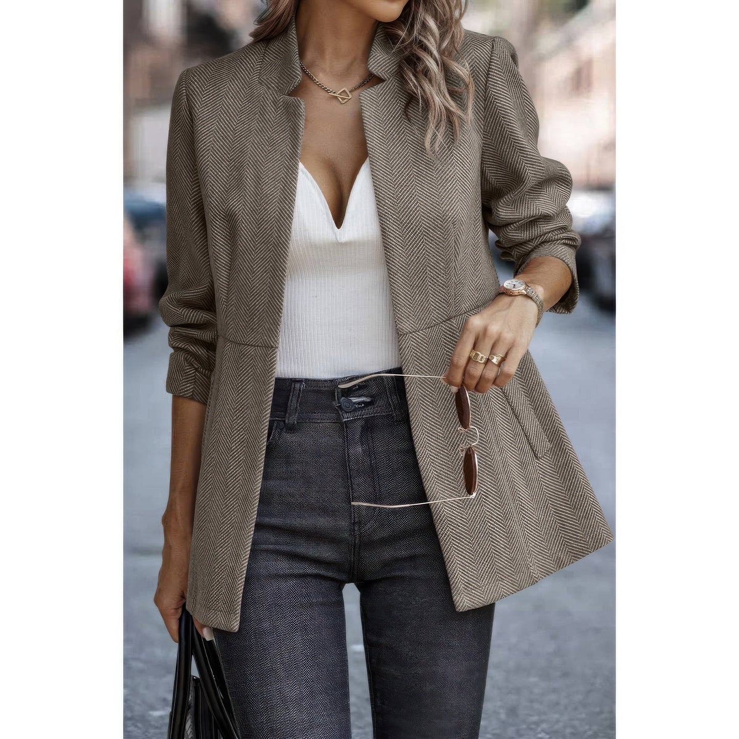 Solid Pocket Long Sleeve Elegant Wool Coat