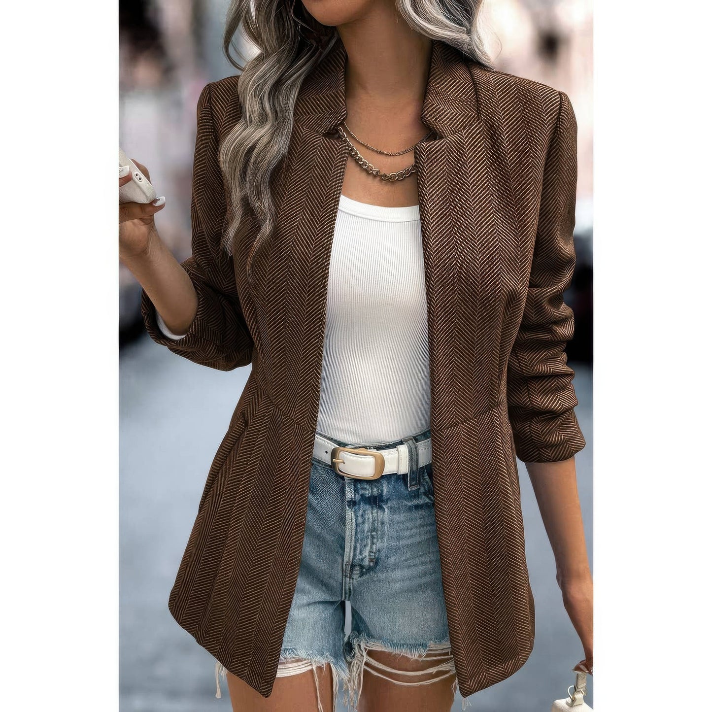 Solid Pocket Long Sleeve Elegant Wool Coat