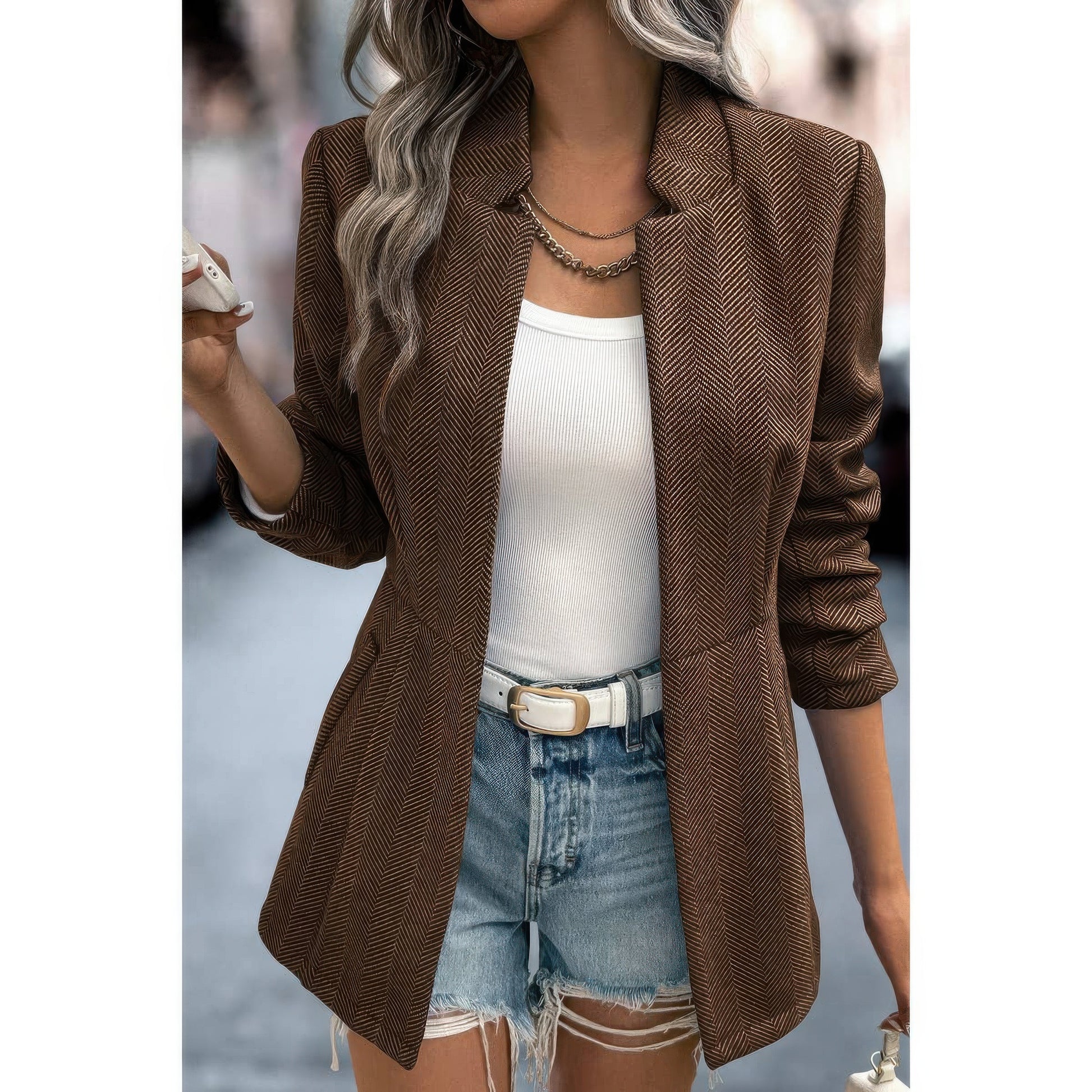 Solid Pocket Long Sleeve Elegant Wool Coat