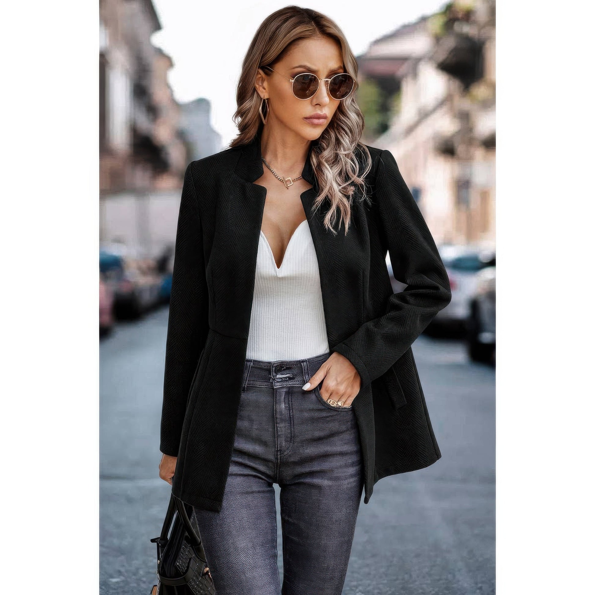 Solid Pocket Long Sleeve Elegant Wool Coat