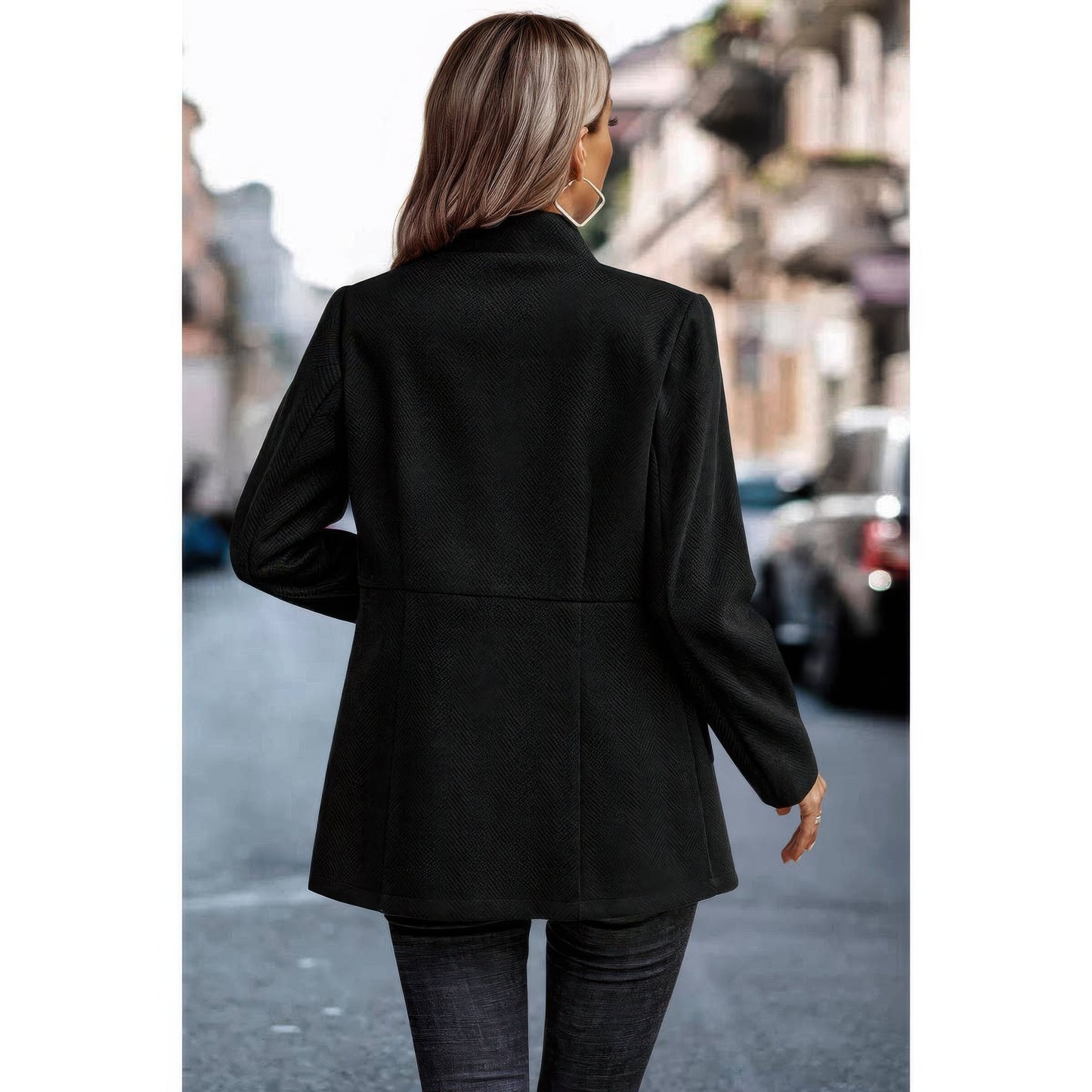 Solid Pocket Long Sleeve Elegant Wool Coat