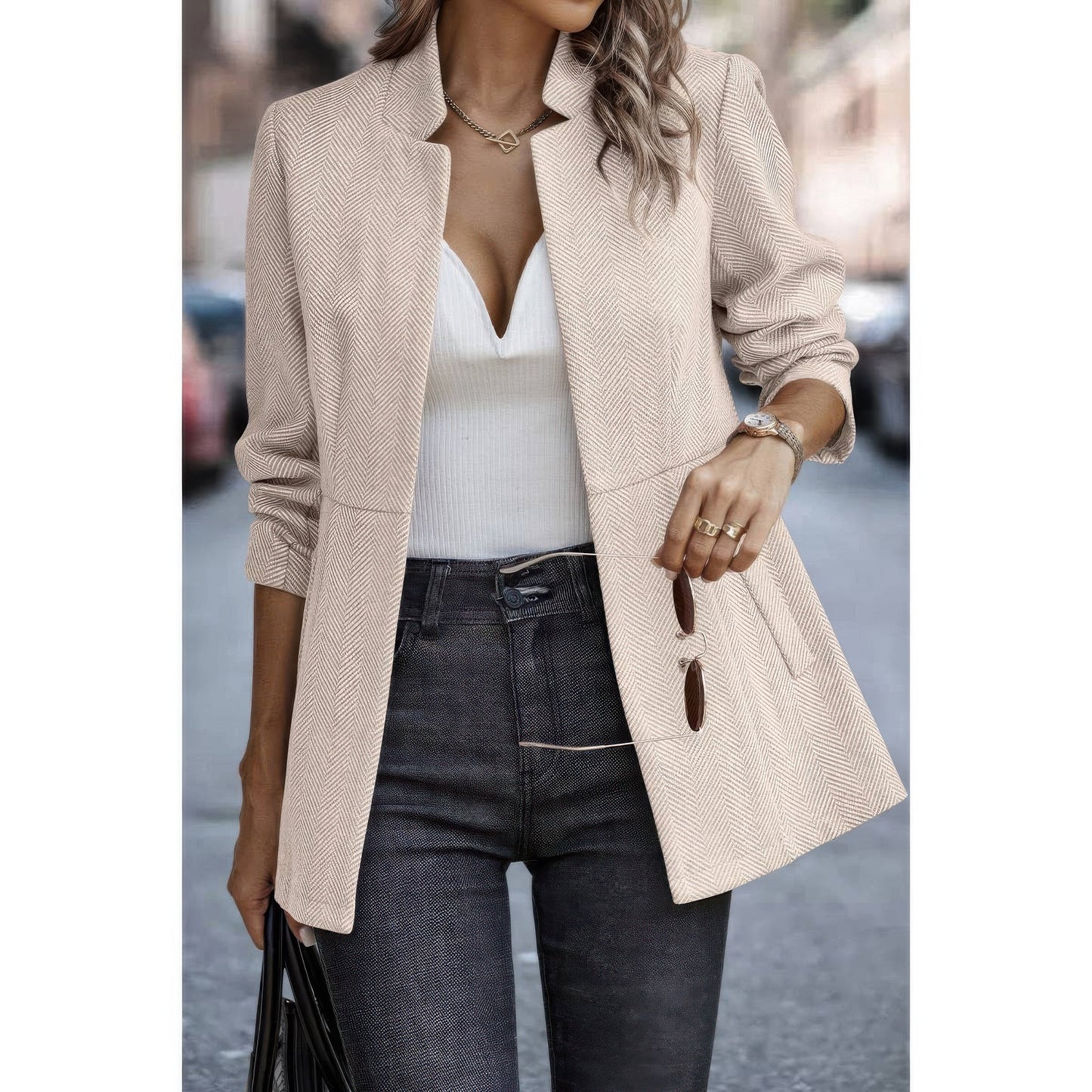 Solid Pocket Long Sleeve Elegant Wool Coat