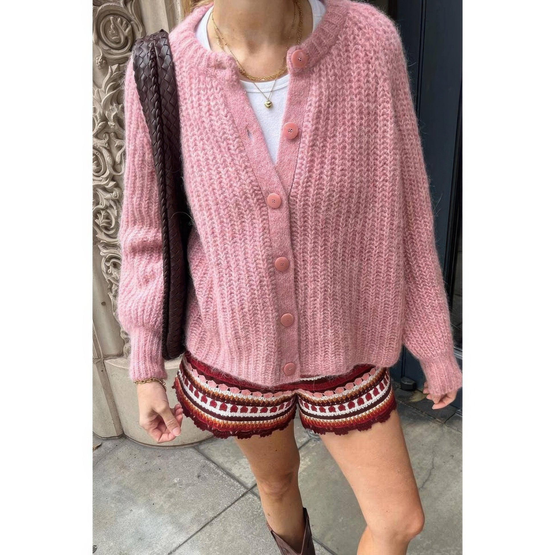 Solid Soft Knit Button Loose Cardigan