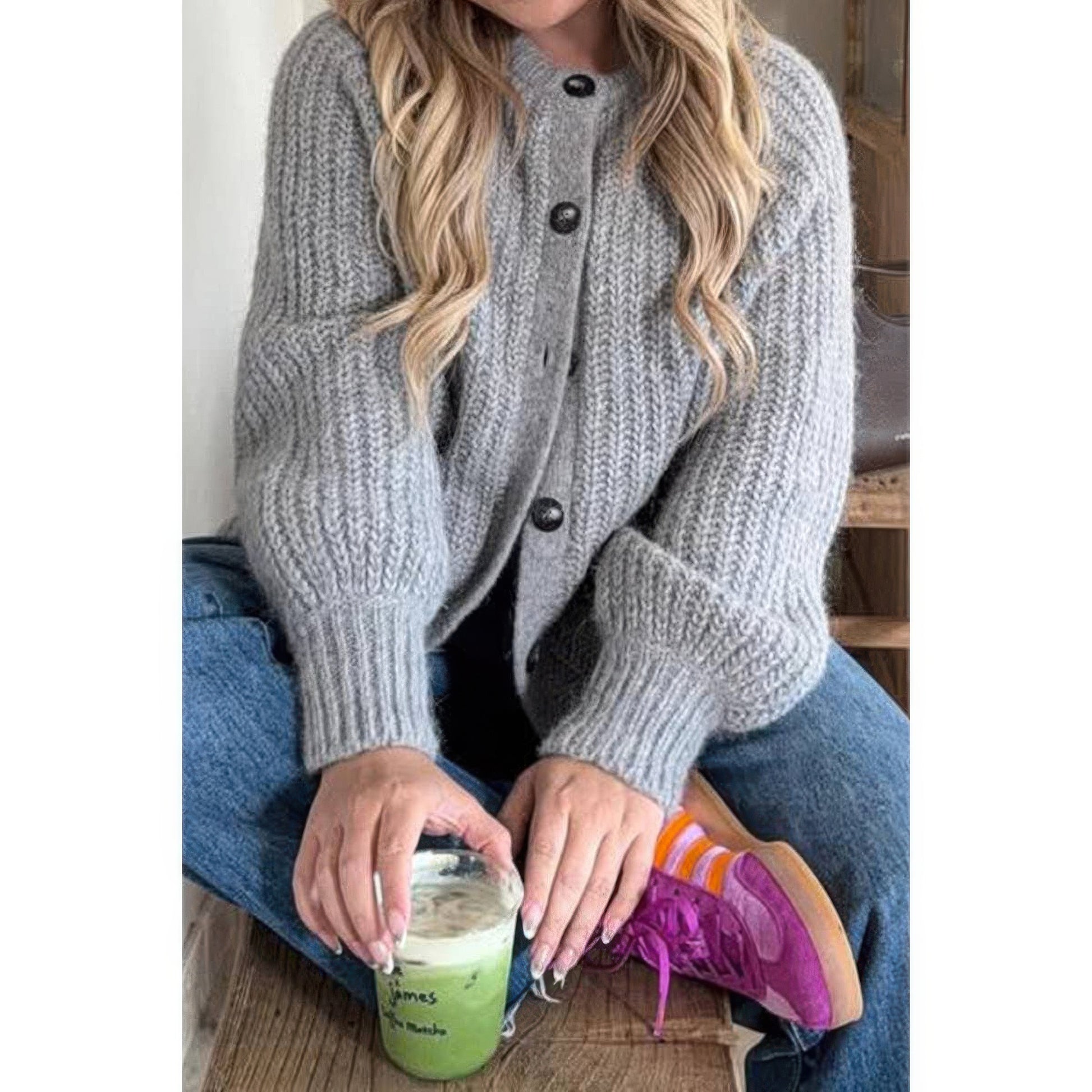 Solid Soft Knit Button Loose Cardigan