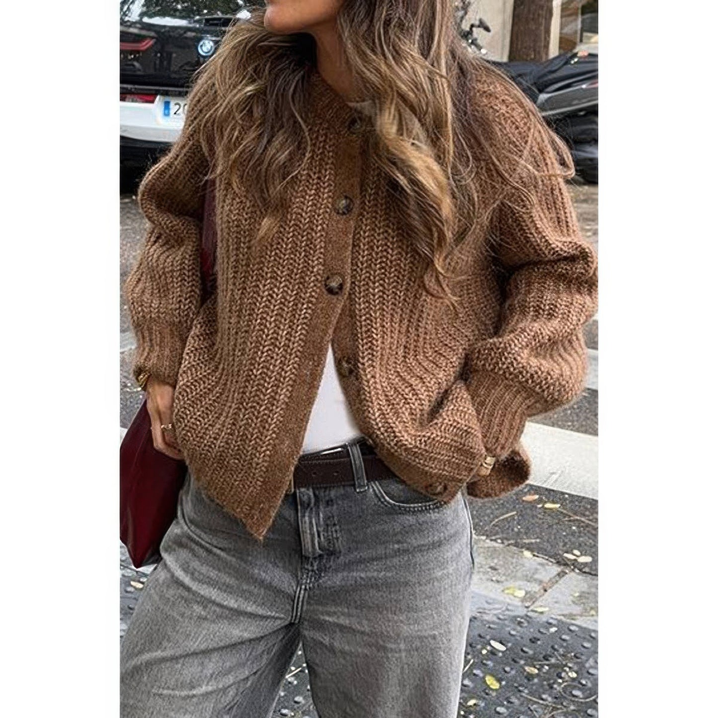 Solid Soft Knit Button Loose Cardigan