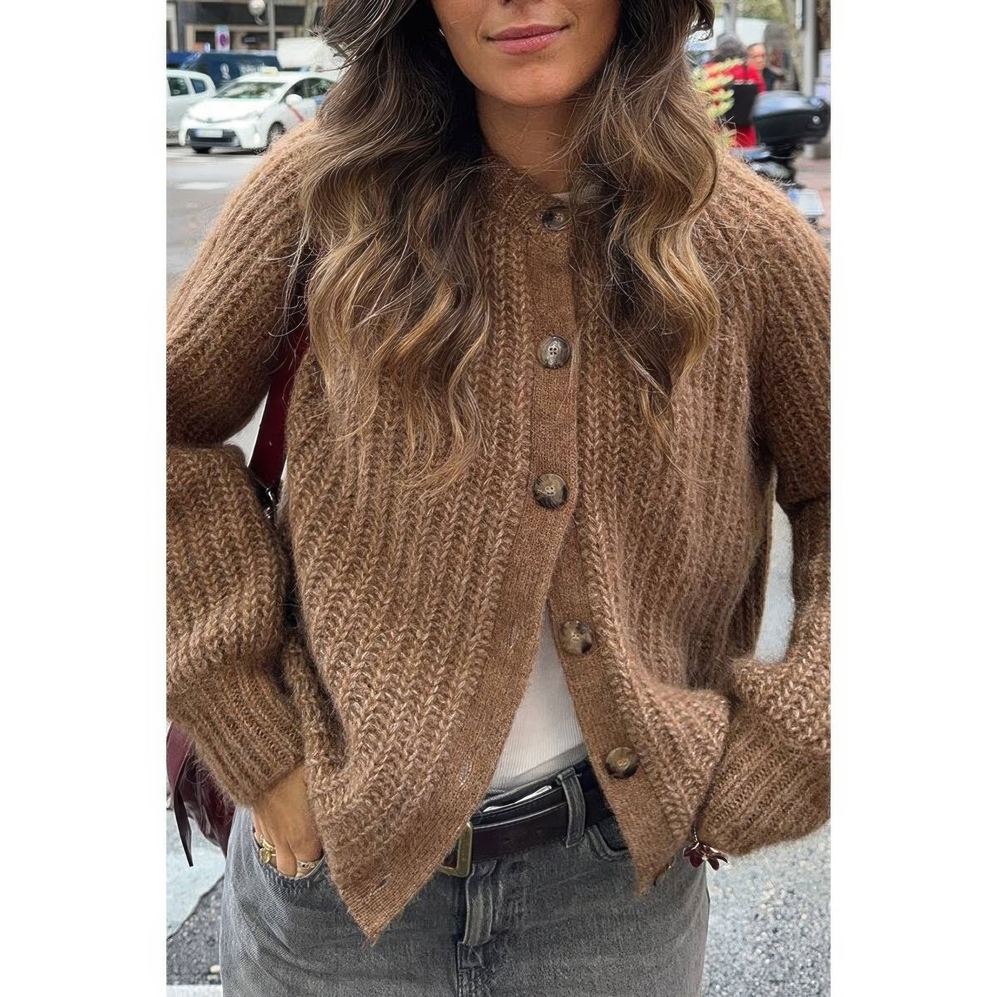 Solid Soft Knit Button Loose Cardigan