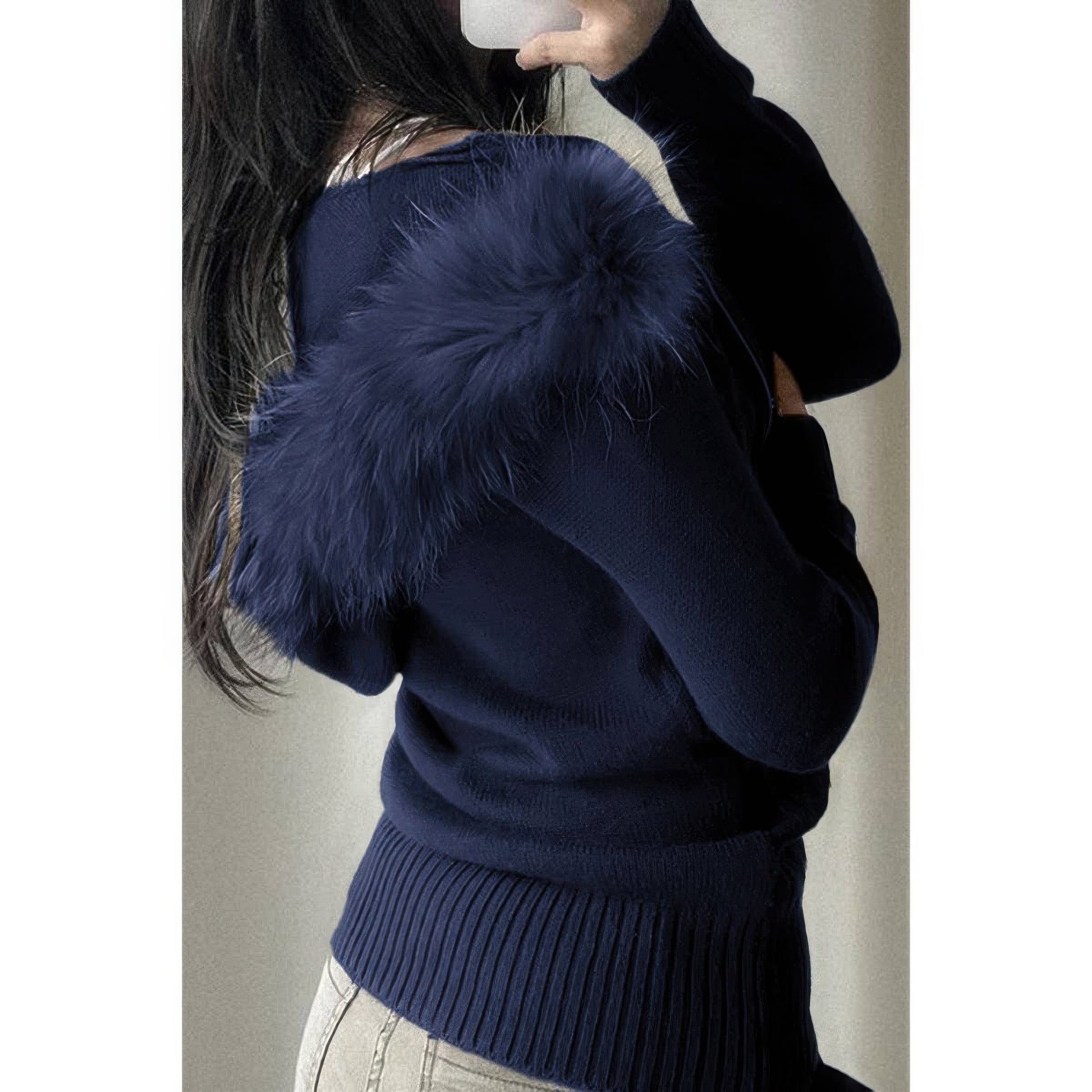 Solid Zipper Twist And Fur Stitching Jacket