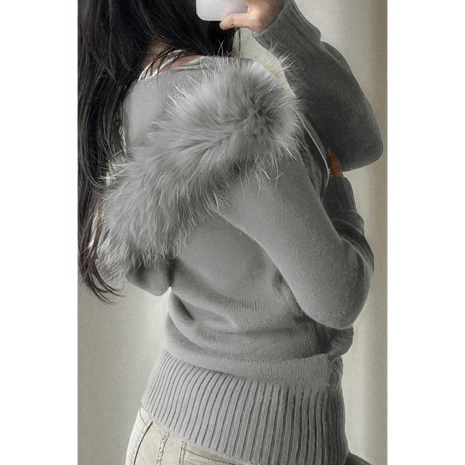 Solid Zipper Twist And Fur Stitching Jacket