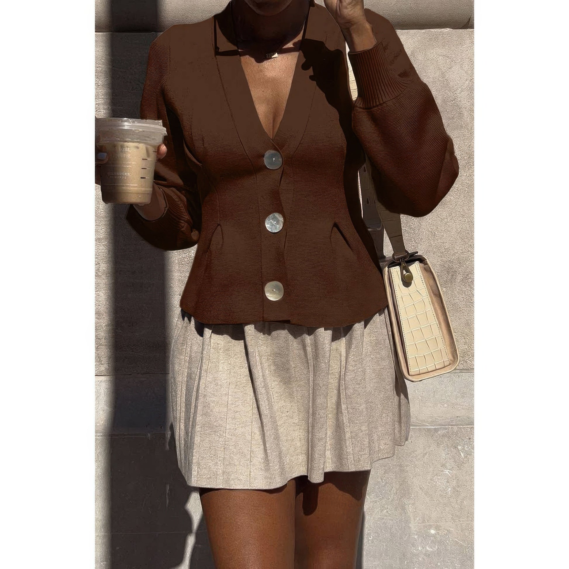 Solid Knit Button Up V Neck Knit Cardigan