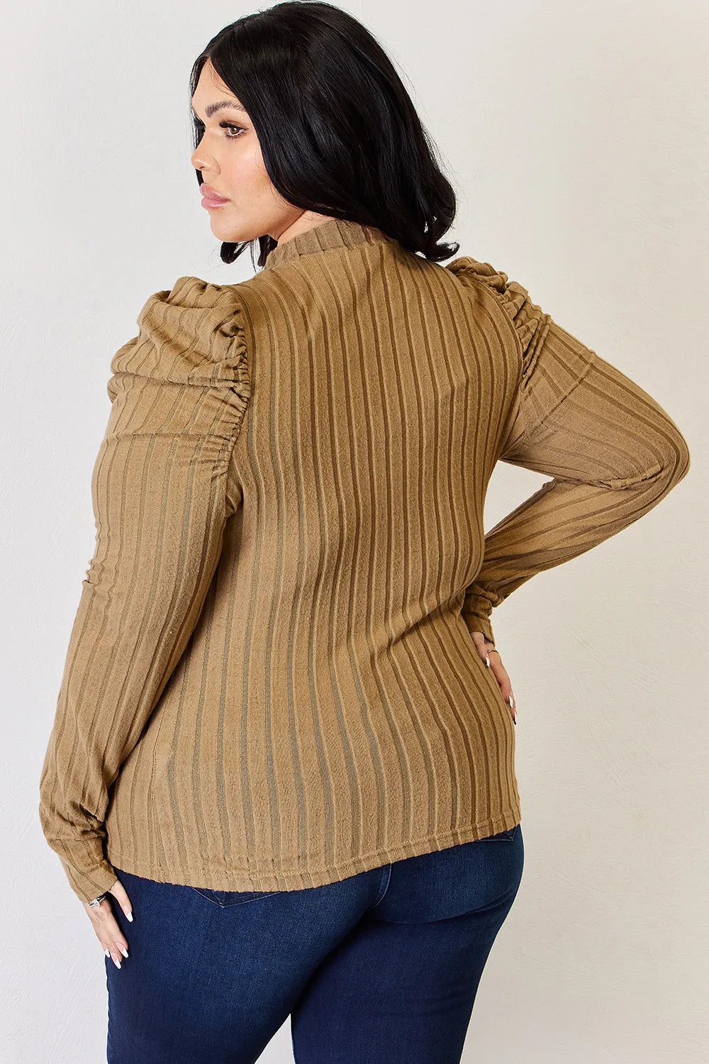 Basic Bae Full Size Ribbed Mock Neck Puff Sleeve T-Shirt ShopBasicbae