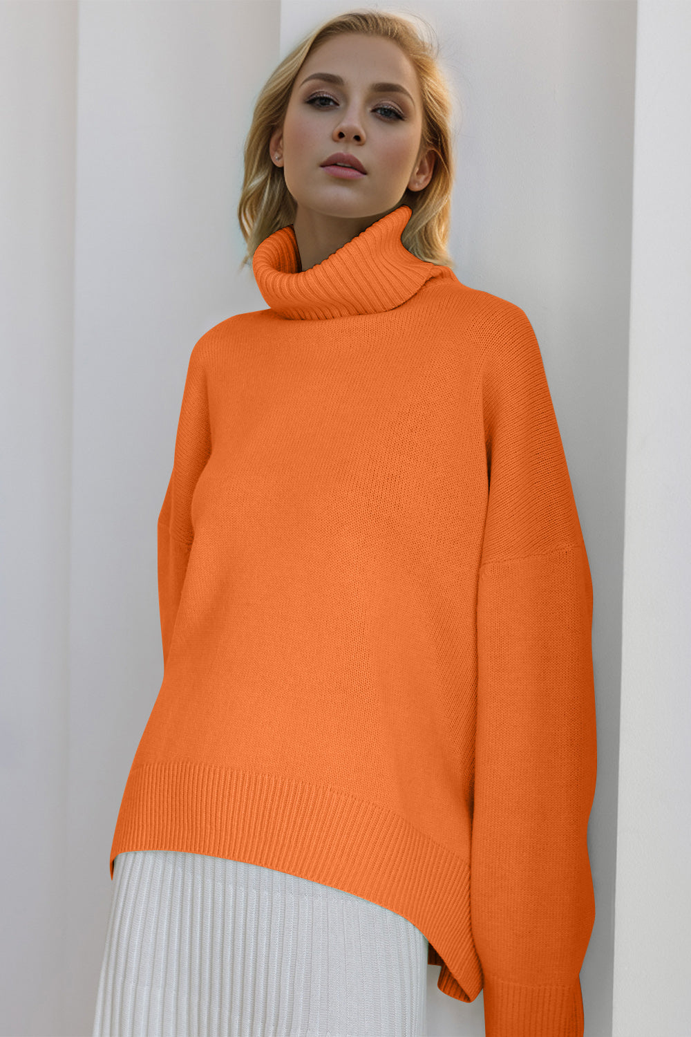 Basic Bae Turtleneck Dropped Shoulder Long Sleeve Sweater ShopBasicbae