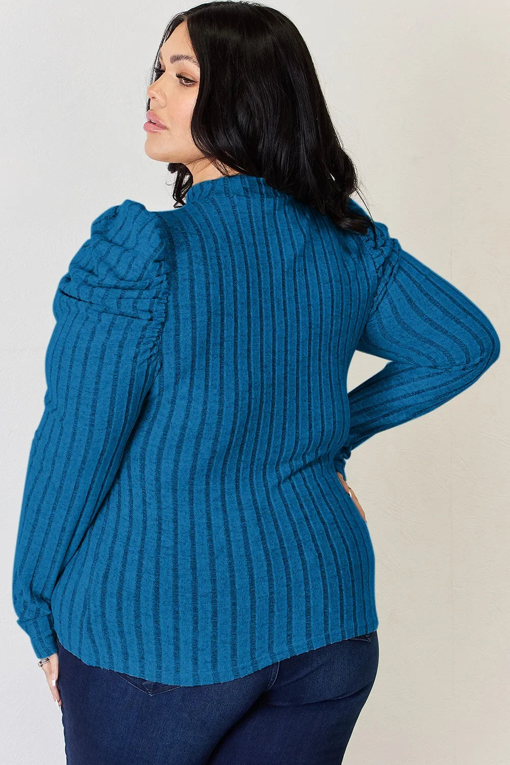 Basic Bae Full Size Ribbed Mock Neck Puff Sleeve T-Shirt ShopBasicbae