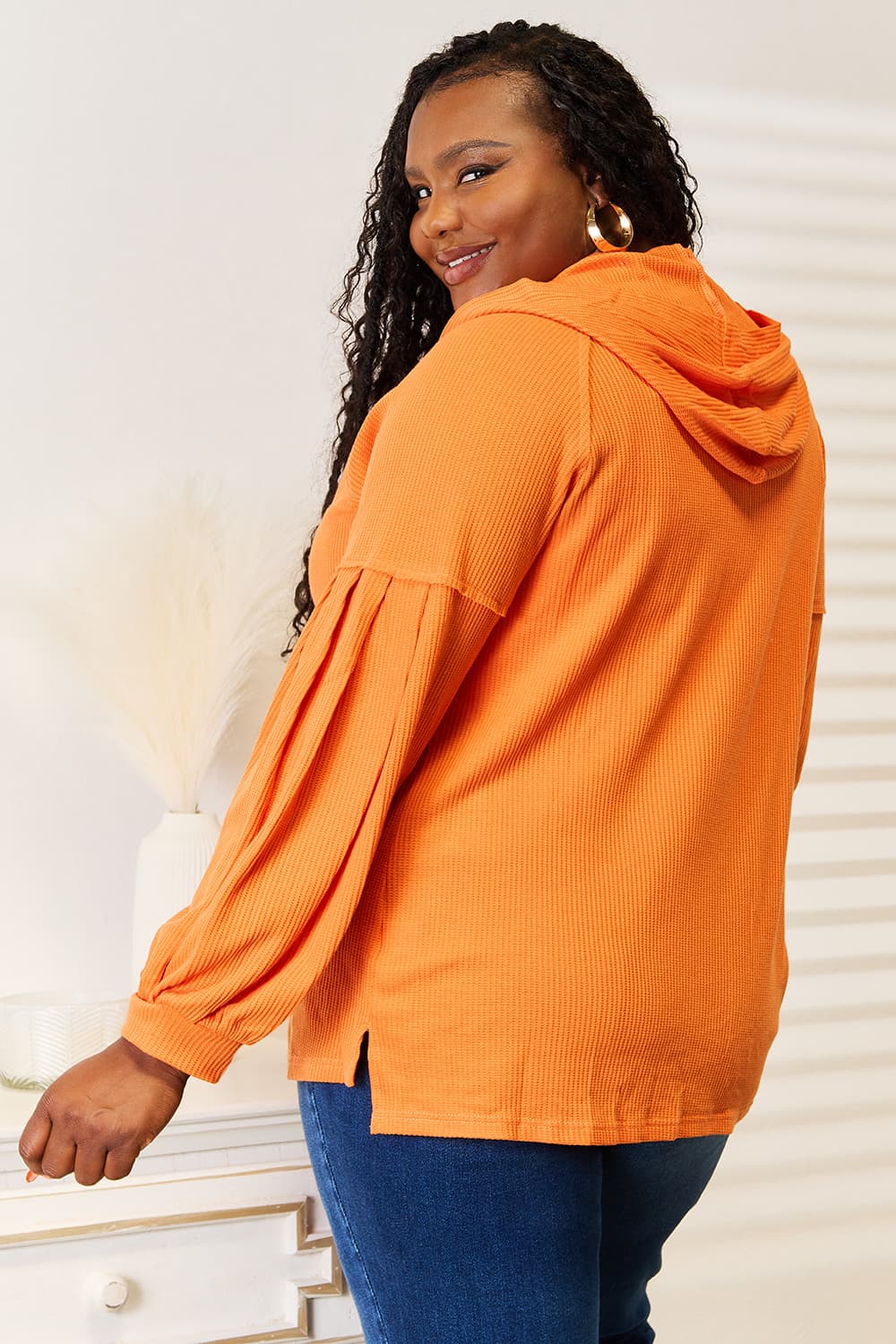 Basic Bae Side Slit Buttoned Waffle Knit Hoodie ShopBasicbae
