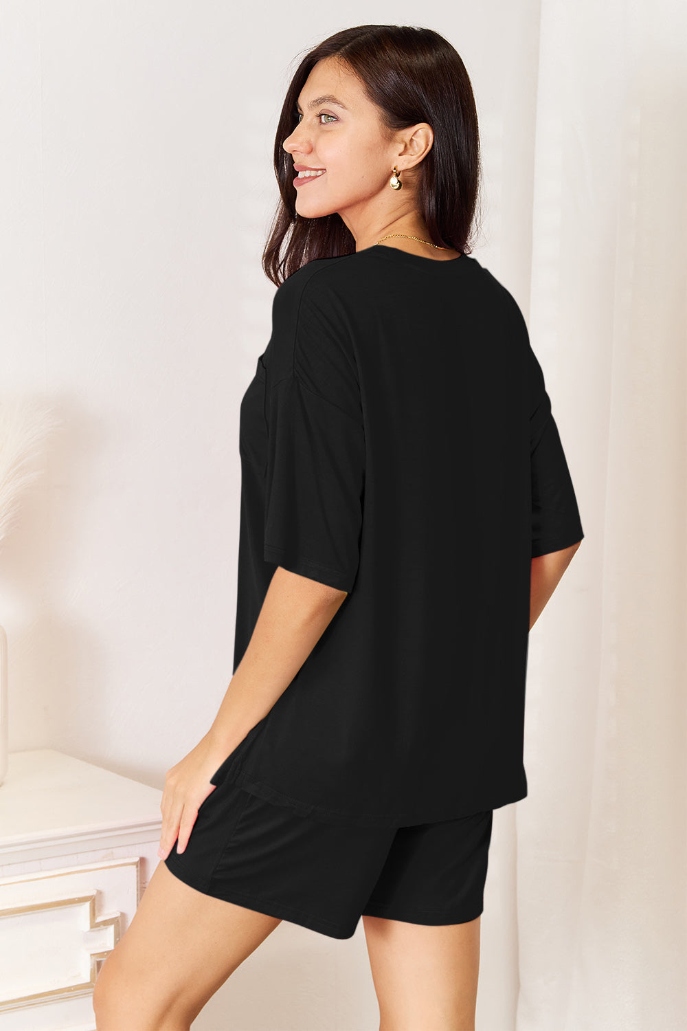 Basic Bae Bamboo Full Size Round Neck Drop Shoulder T-Shirt and Shorts Set ShopBasicbae