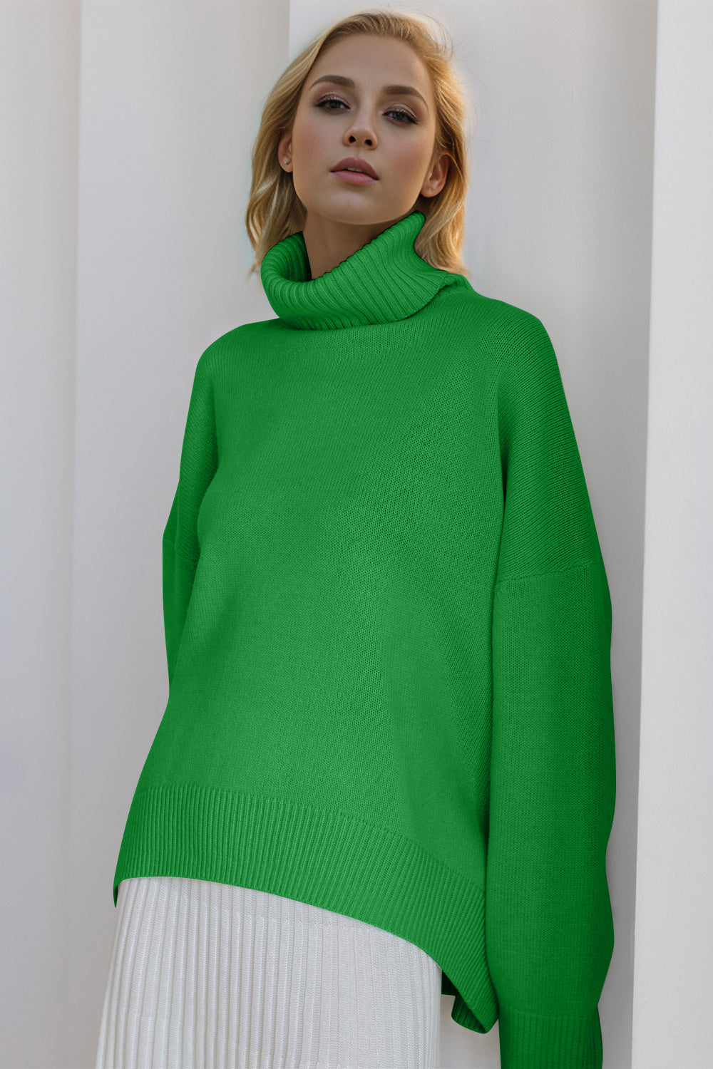 Basic Bae Turtleneck Dropped Shoulder Long Sleeve Sweater ShopBasicbae