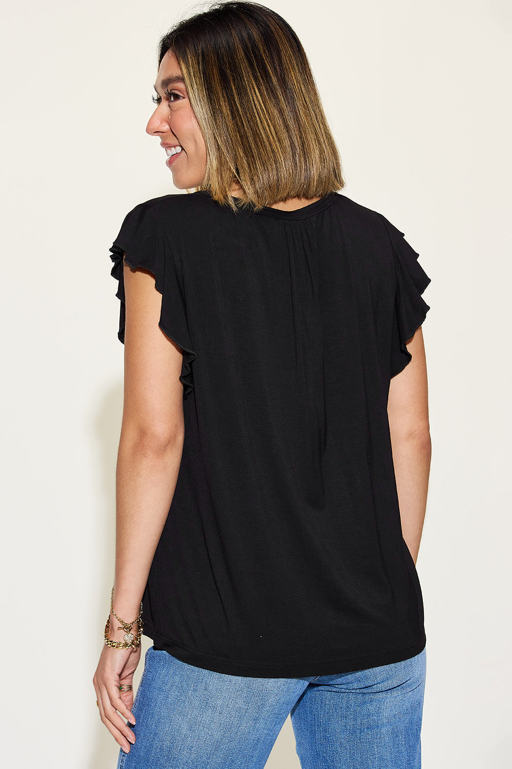 Basic Bae Full Size Bamboo Notched Ruffled Short Sleeve T-Shirt ShopBasicbae