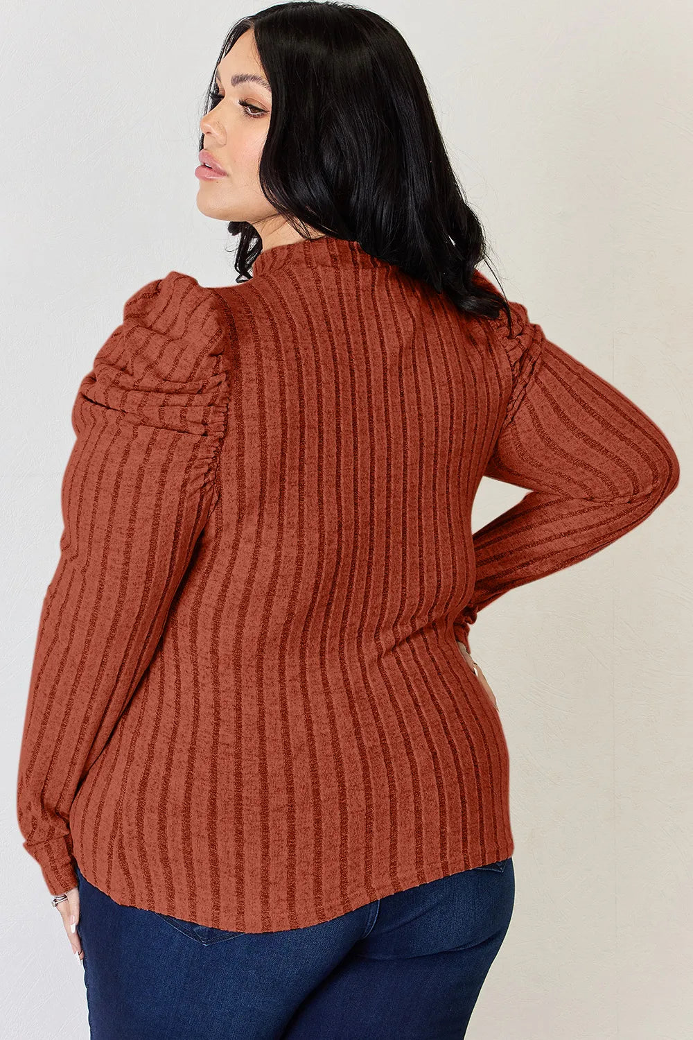 Basic Bae Full Size Ribbed Mock Neck Puff Sleeve T-Shirt ShopBasicbae