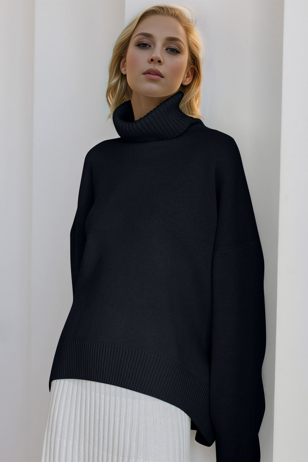 Basic Bae Turtleneck Dropped Shoulder Long Sleeve Sweater ShopBasicbae