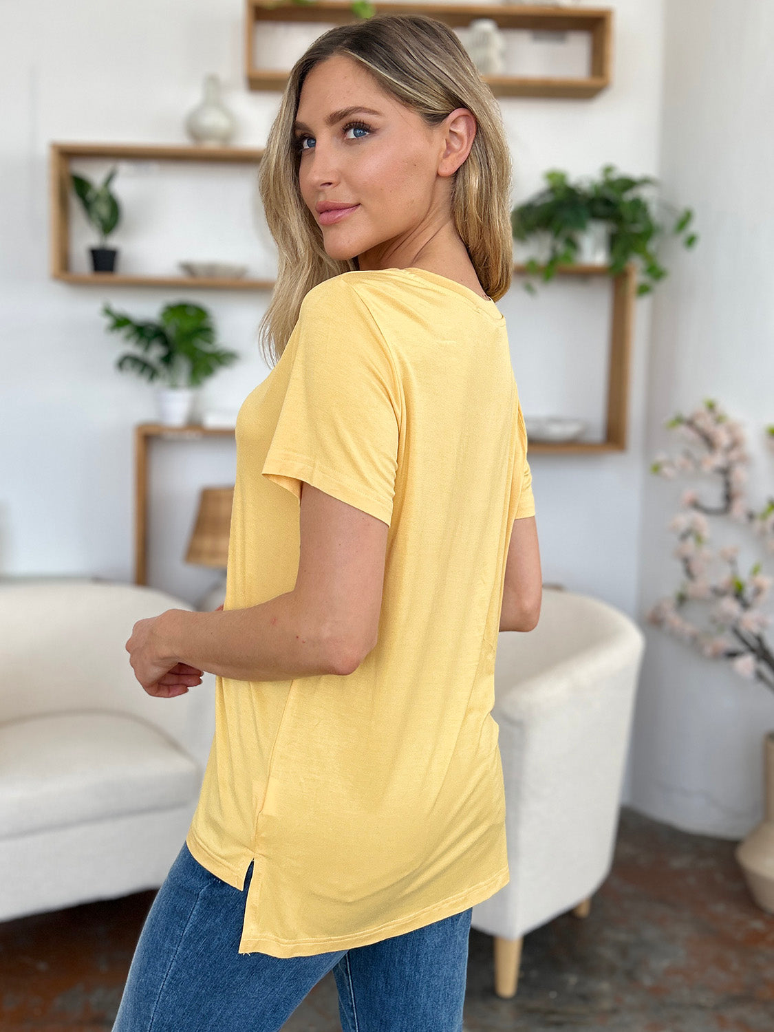 Basic Bae Bamboo Full Size V-Neck High-Low T-Shirt ShopBasicbae