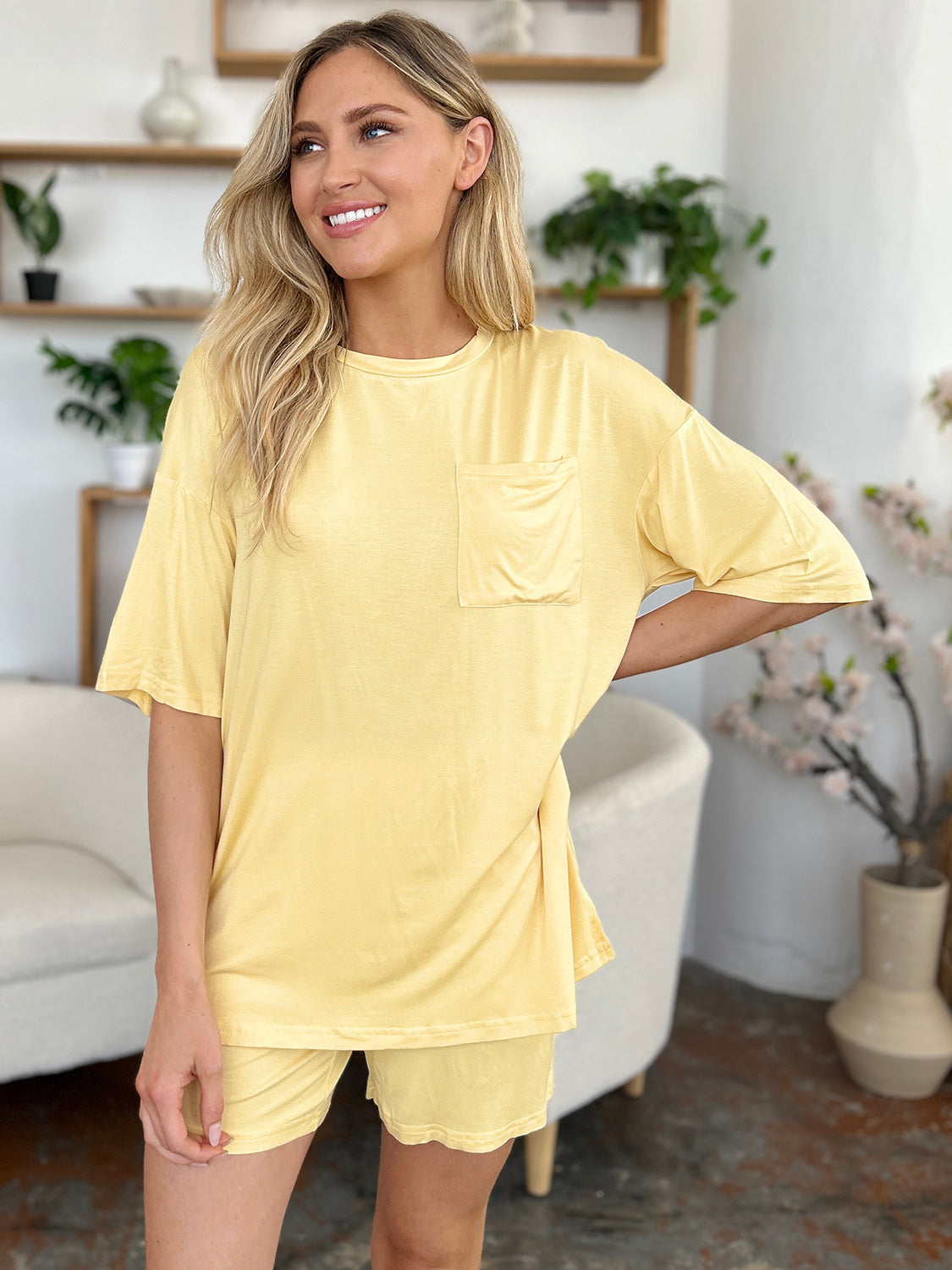 Basic Bae Bamboo Full Size Round Neck Drop Shoulder T-Shirt and Shorts Set ShopBasicbae