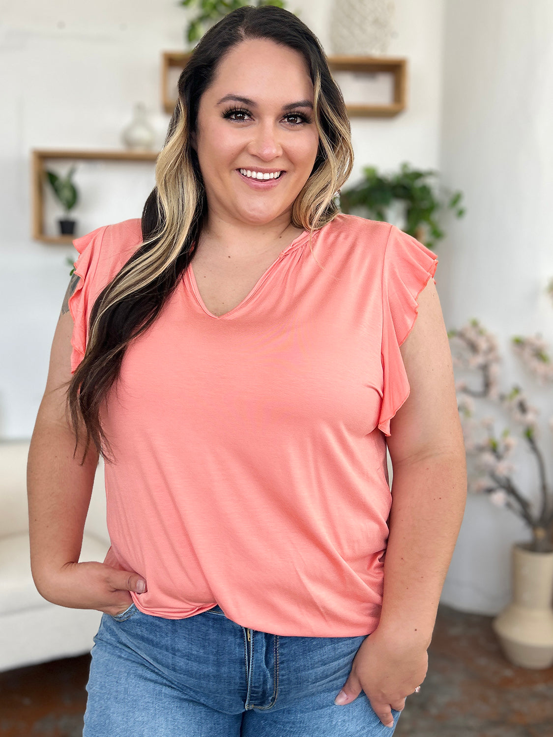 Basic Bae Full Size Bamboo Notched Ruffled Short Sleeve T-Shirt ShopBasicbae