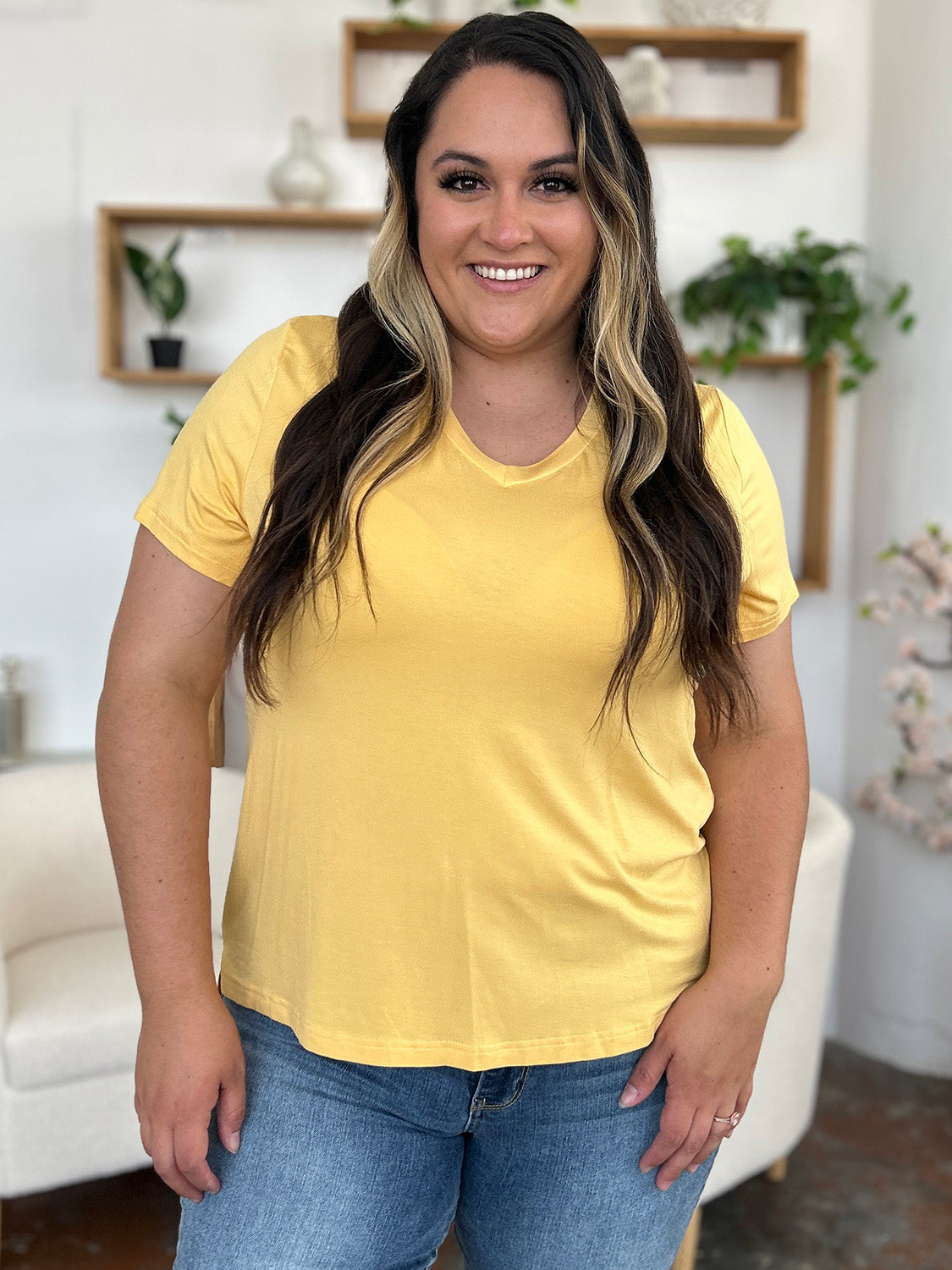 Basic Bae Bamboo Full Size V-Neck High-Low T-Shirt ShopBasicbae