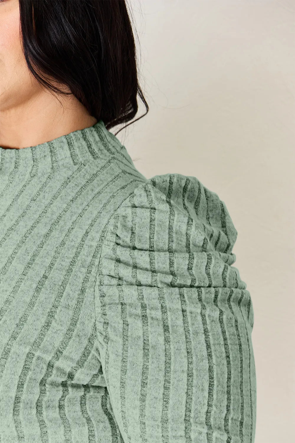 Basic Bae Full Size Ribbed Mock Neck Puff Sleeve T-Shirt ShopBasicbae
