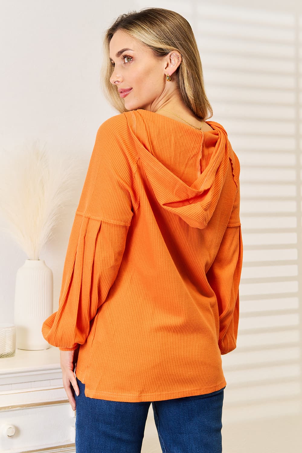 Basic Bae Side Slit Buttoned Waffle Knit Hoodie ShopBasicbae