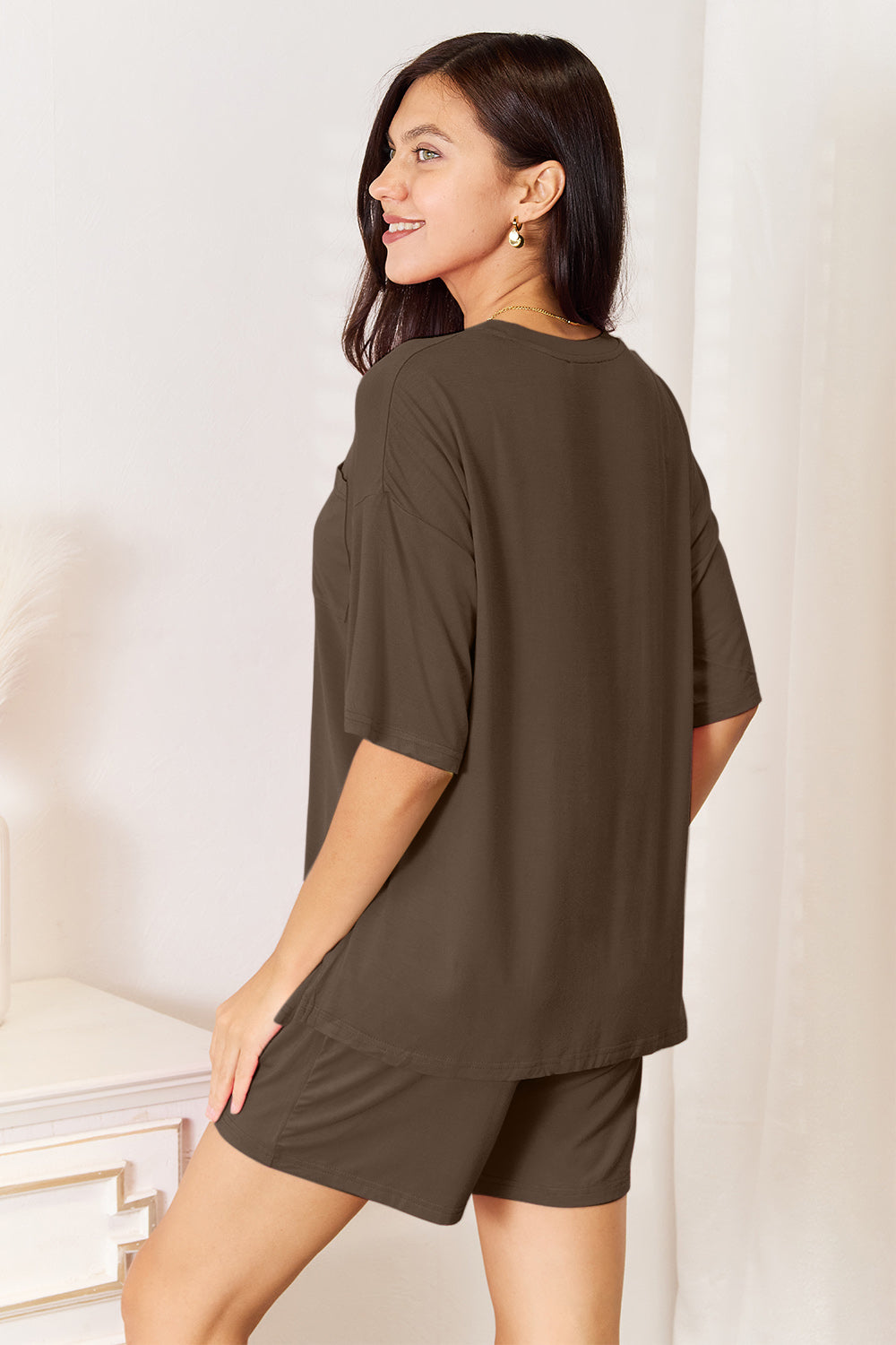 Basic Bae Bamboo Full Size Round Neck Drop Shoulder T-Shirt and Shorts Set ShopBasicbae