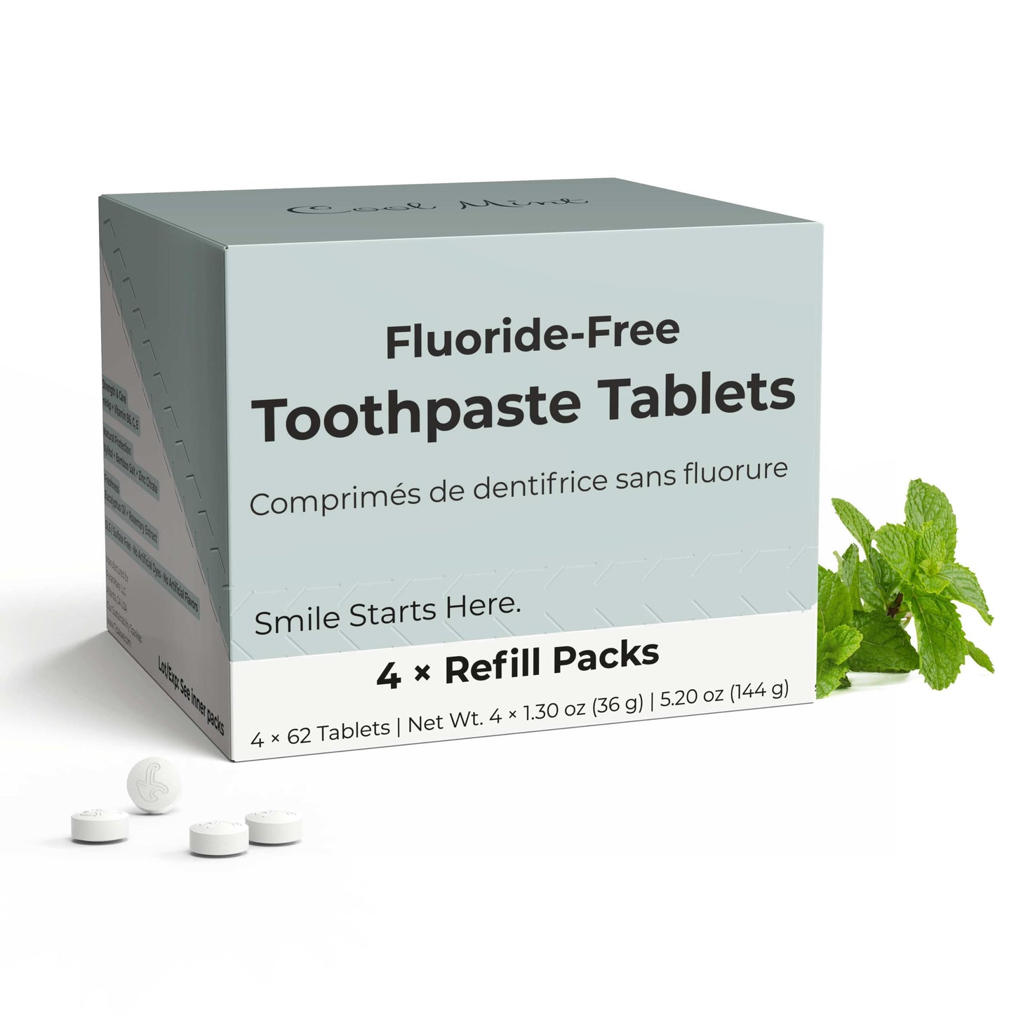 Fluoride-Free Cool Mint Toothpaste Tablets — 4 Months Tidalove